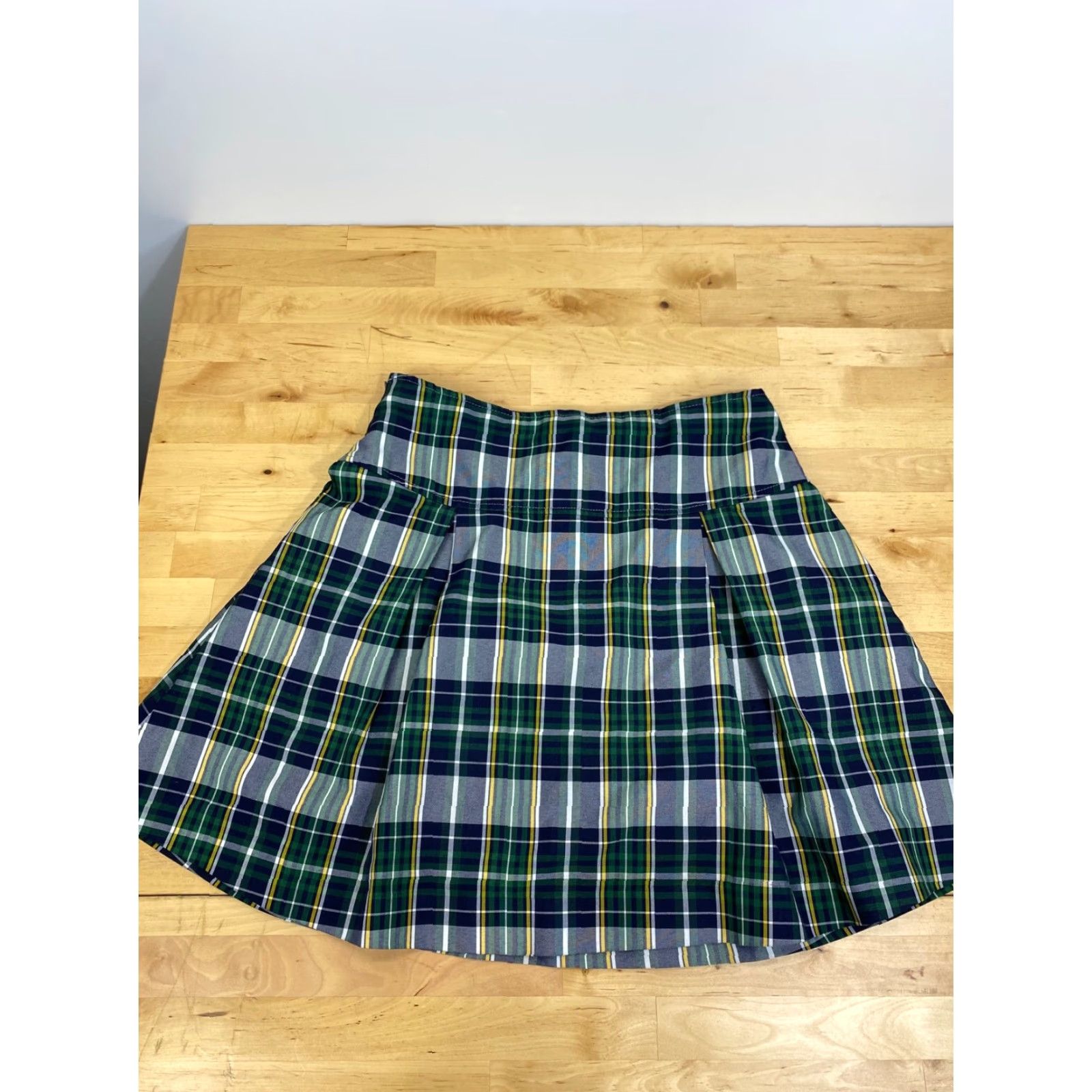 Vintage Dennis Mini Skirt Green Pleated Plaid Girls Size 14 1990s Secretary Geek US Made Size 36" / US 14 / IT 50 - 6 Thumbnail