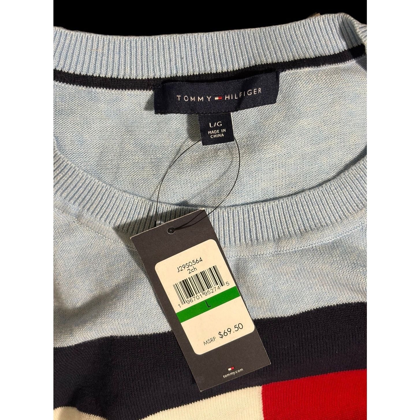 Tommy Hilfiger Tommy Hilfiger Flag Logo Light Blue Scoop Neck Sweater Size US L / EU 52-54 / 3 - 5 Thumbnail