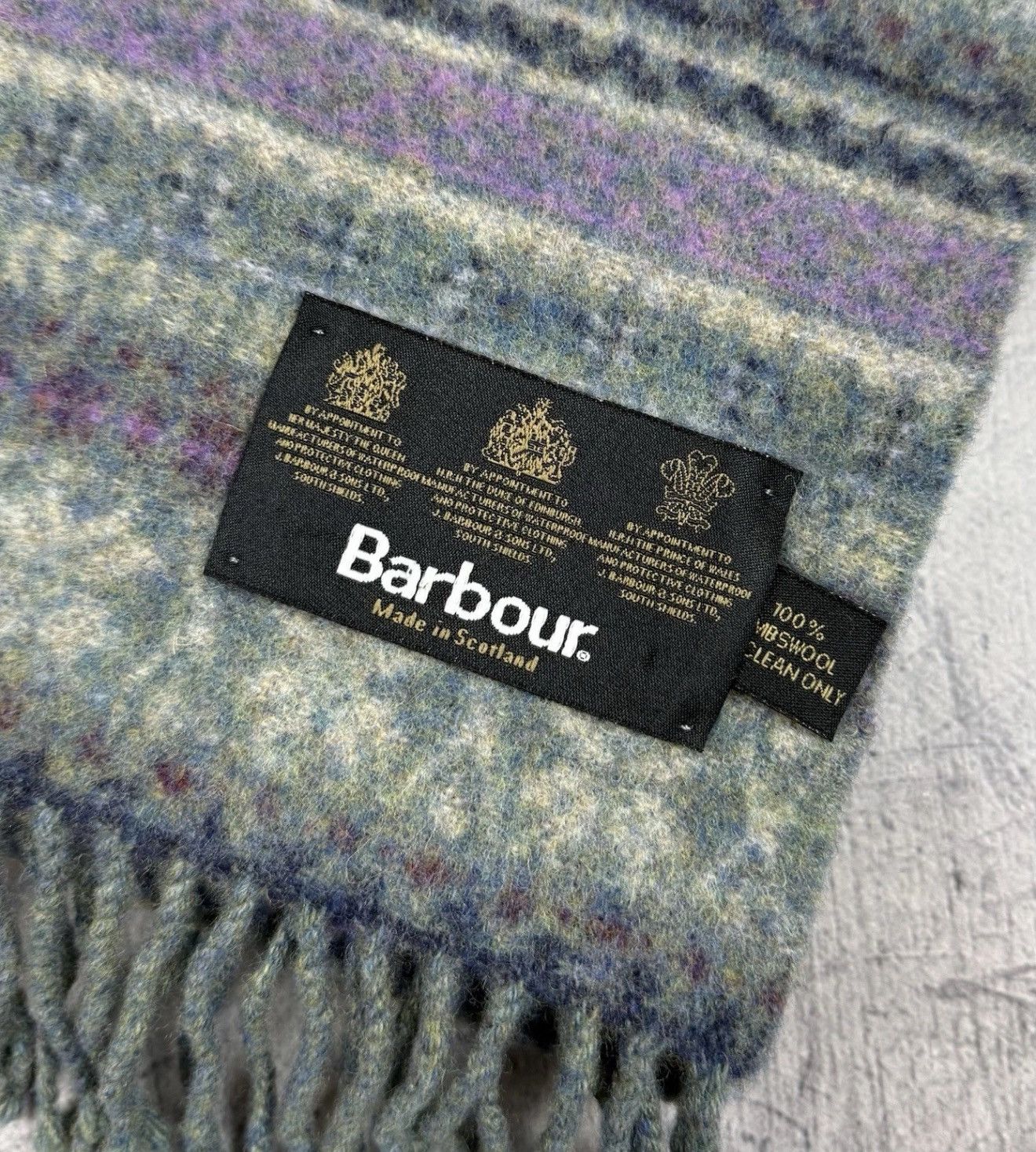 Barbour Barbour 100% Lambs wool Fair Isle Scarf Gray Purple Fringe Size ONE SIZE - 2 Thumbnail