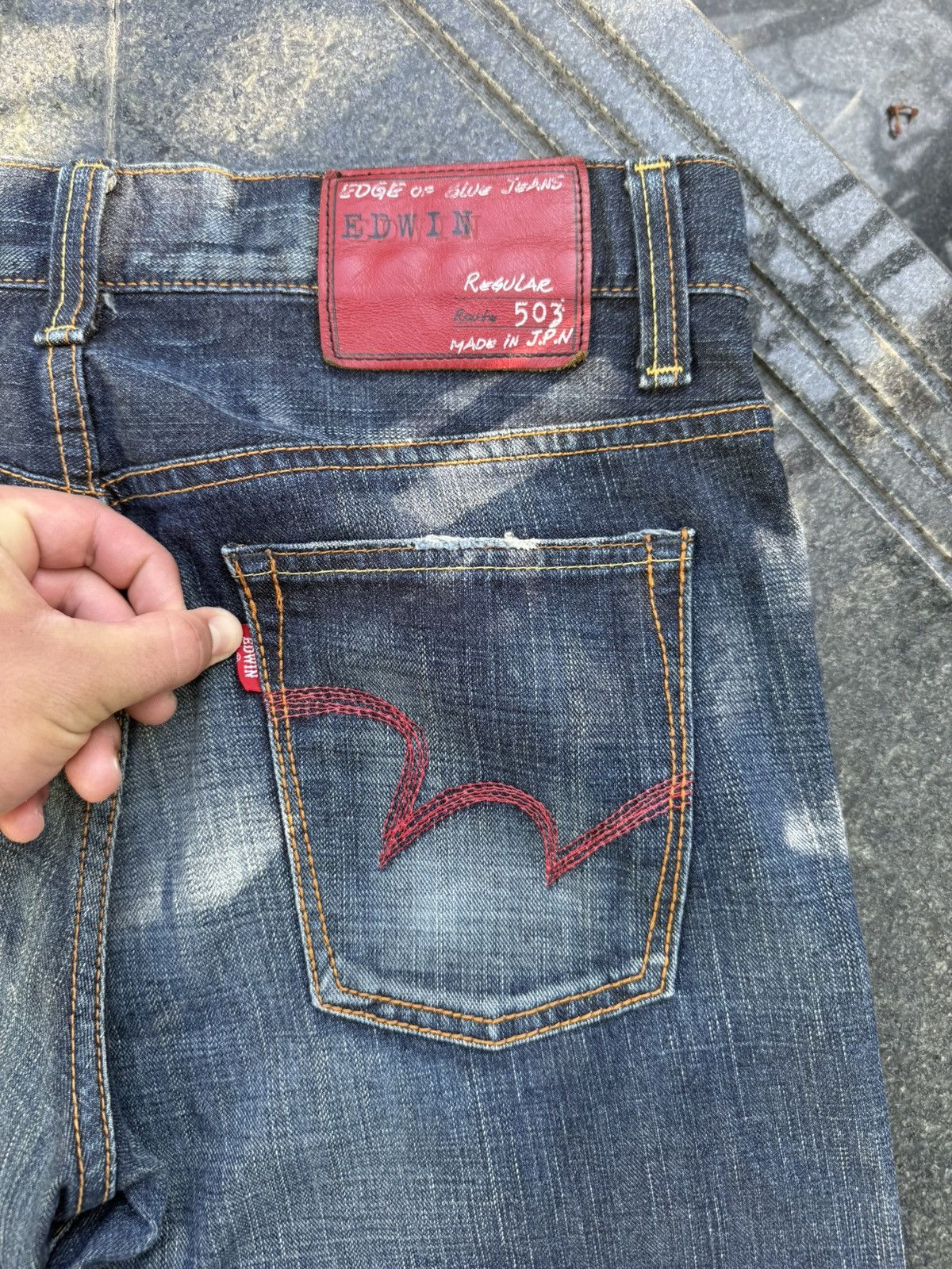 Edwin × Vintage 90’s EDWIN 503 JAPANESE BRAND POCKET LOGORETRO SALVEGE DENIM Size US 32 / EU 48 - 7 Thumbnail