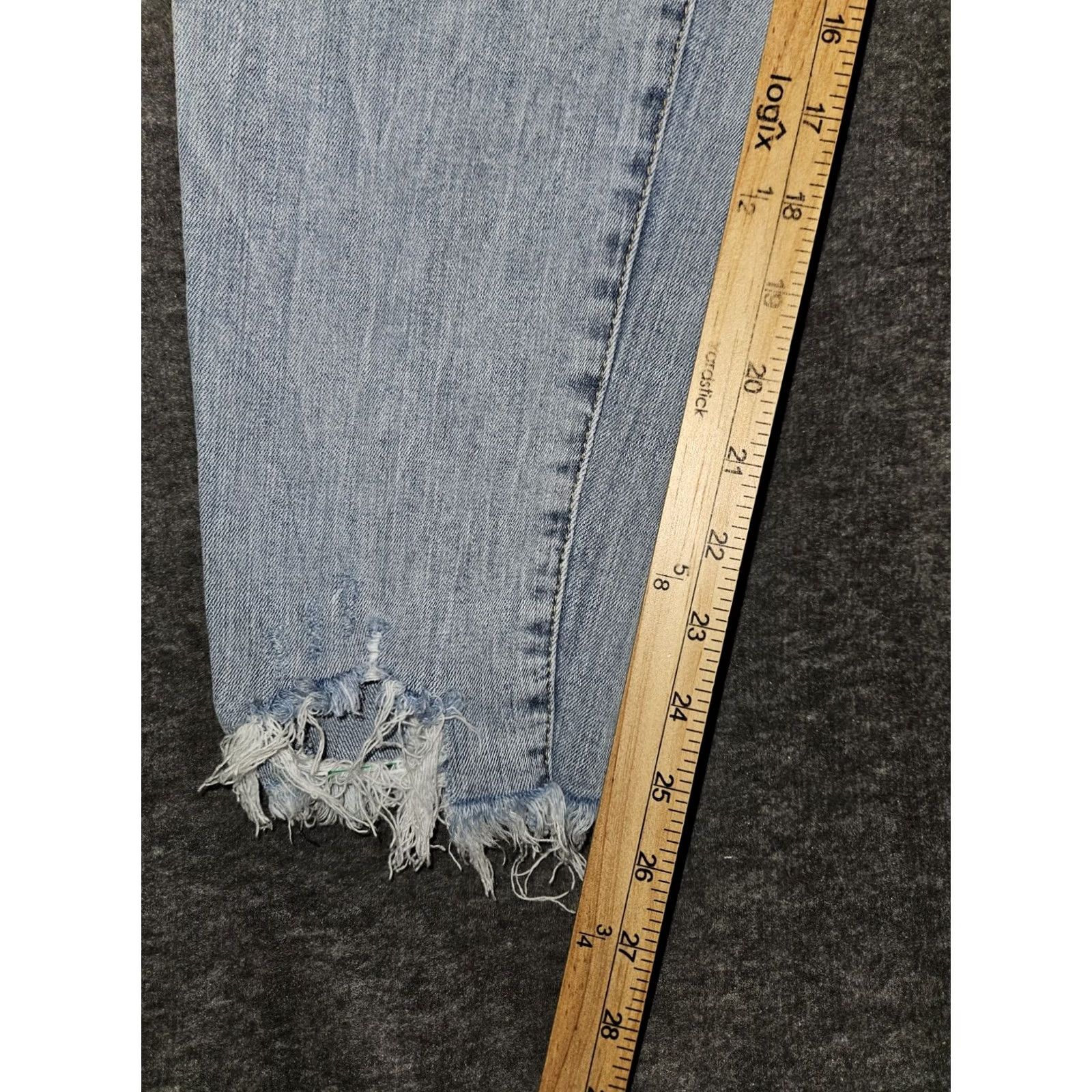Denime Insane Gene Skinny Crop Jeans Juniors 13 Mid Rise Blue Denim Stretch Distressed Logo 5-Pocket Womens Size 34" / US 12 / IT 48 - 5 Thumbnail