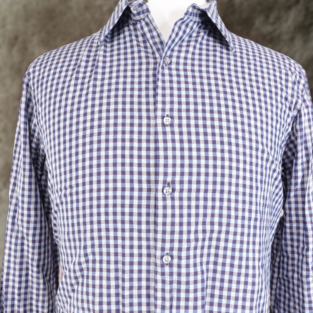 Ben Sherman BEN SHERMAN Slim Fit Long Sleeve Blue Check Button-Up Shirt 17 Regular Mens Size US XL / EU 56 / 4 - 1 Thumbnail