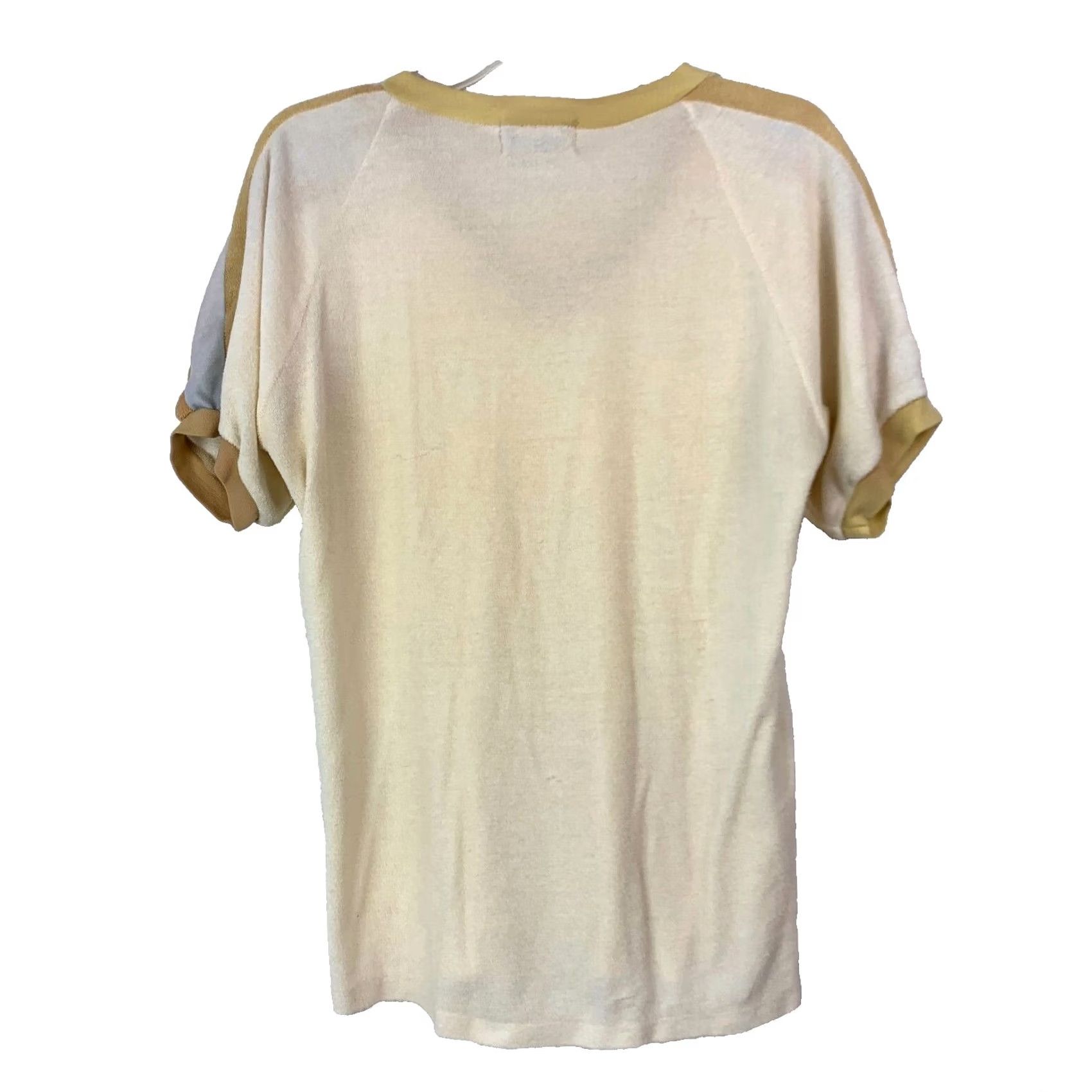 Vintage VINTAGE Sundowner Shirt Mens Large 70s Cream V-Neck Short Sleeve Terry Polyester Polo Shirt Size US L / EU 52-54 / 3 - 4 Thumbnail