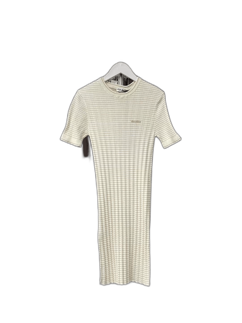Prada Miu Miu New Logo Knit Dress Stripes -2505 Size US 40 / EU 56 - 1 Thumbnail
