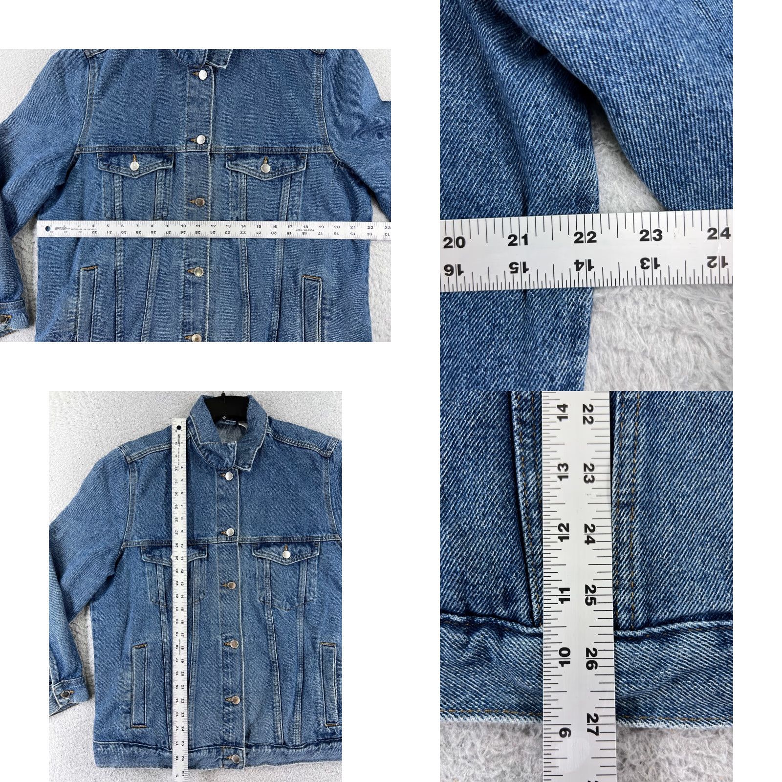 Denime VINTAGE Divided by H&M Denim Jacket Women's 4 Blue Medium Wash Trucker Button Up Cotton 80s 90s Mens Womens Size XL / US 12-14 / IT 48-50 - 8 Thumbnail