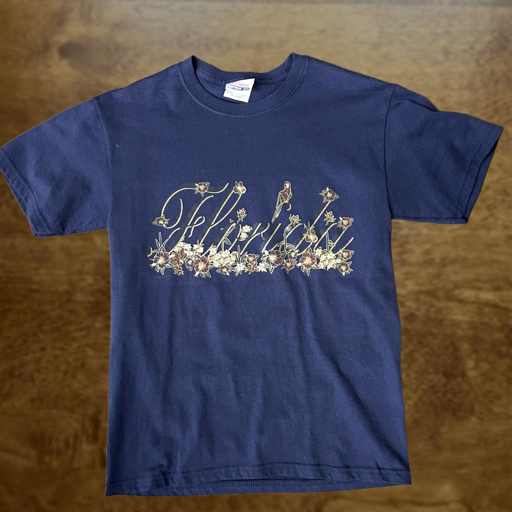 Hanes VINTAGE Florida Shirt Mens Small Blue Hanes Tropical Flower Parrot Graphic Tee Size US S / EU 44-46 / 1 - 1 Thumbnail