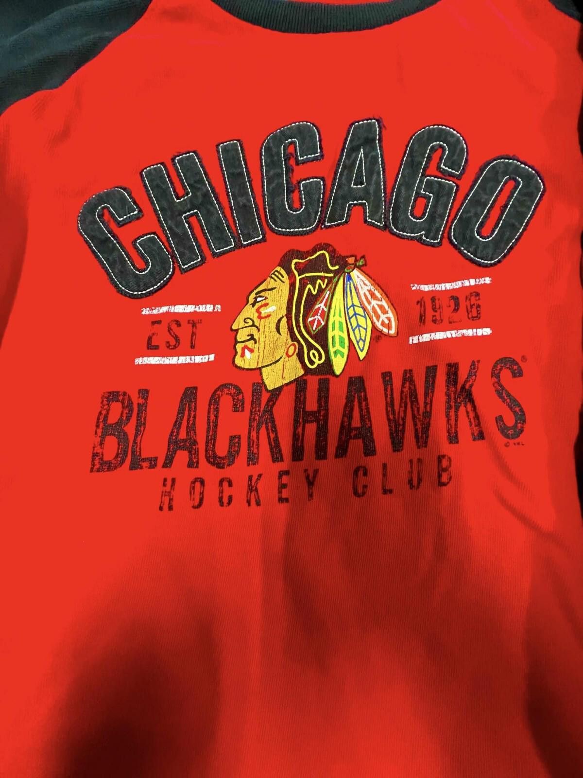 NHL Chicago Blackhawks T Shirt Mens XL Red and Black Long Sleeve Size ONE SIZE - 2 Thumbnail