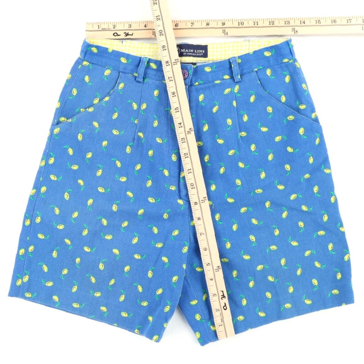 Vintage VINTAGE Eagle's Eye Shorts Chino Women Blue 6 Cotton Corduroy High Rise Lemon Print 7in Inseam Size 28" / US 6 / IT 42 - 3 Thumbnail