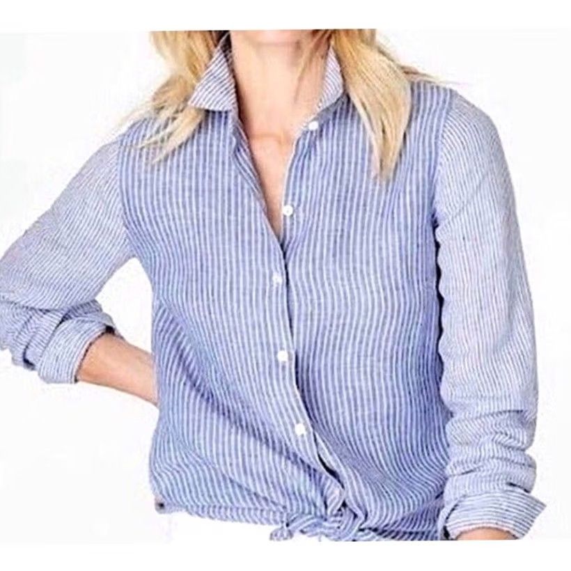 J. Jill J. Jill Blue Linen Cotton Button Up Shirt Medium Blue Relaxed Coastal Chic Shirt Womens M Blue Coastal Chic Button Up Shirt Size M / US 6-8 / IT 42-44 - 2 Thumbnail