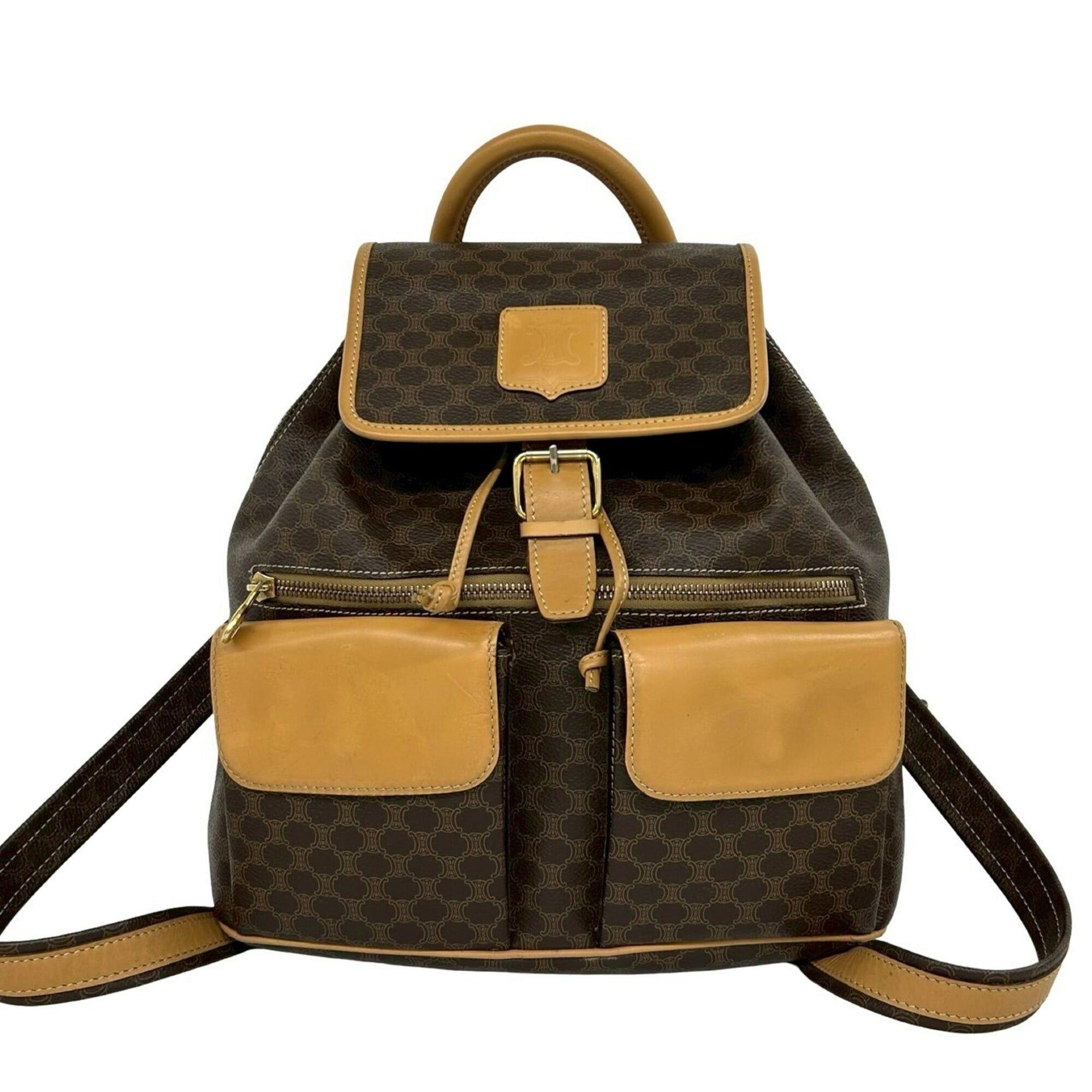 Celine CELINE Vintage Macadam Blazon Triomphe Pattern Leather Backpack Daypack Brown 69309 Size ONE SIZE - 1 Thumbnail