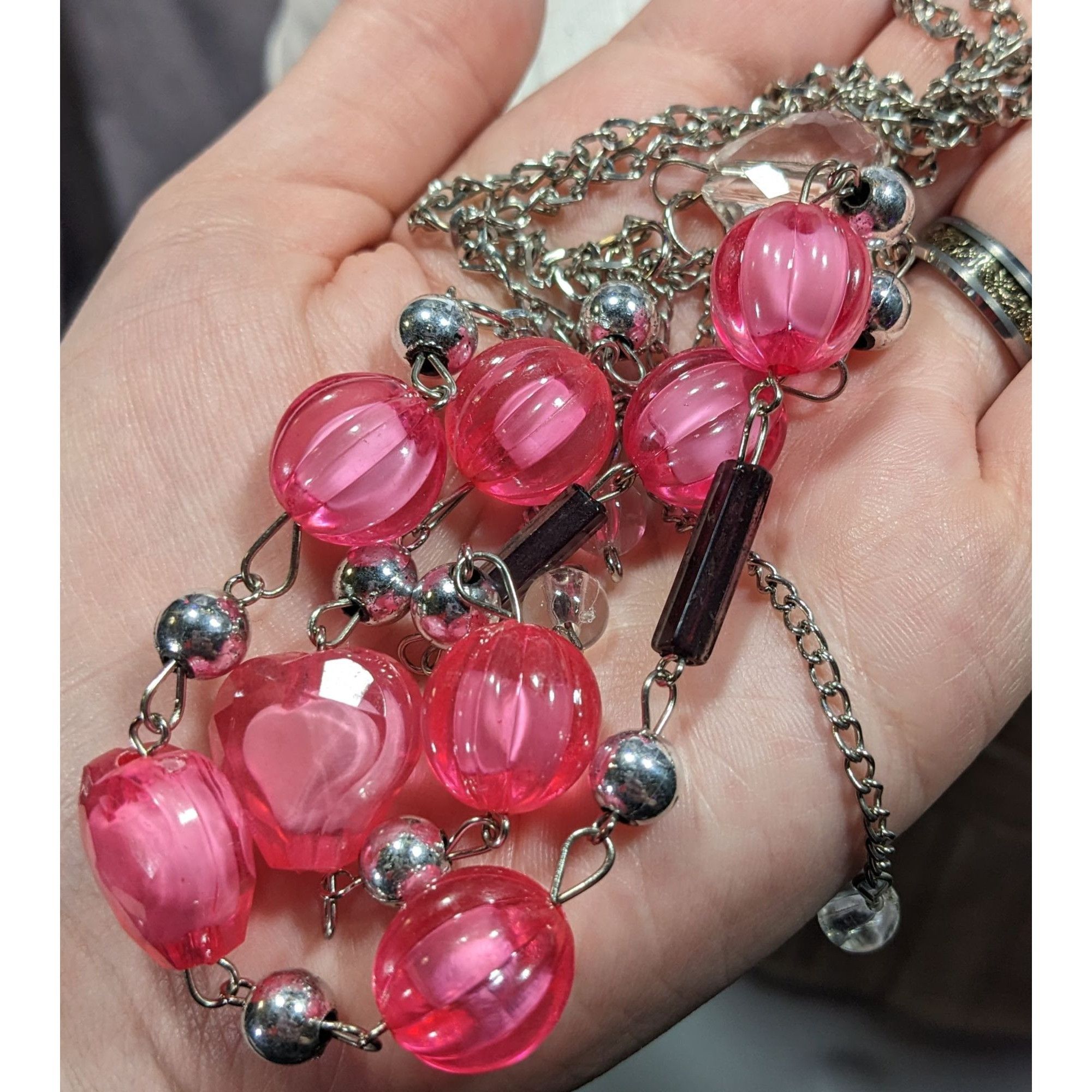 Other Coquette Heart Pink And Silver Tone Station Necklace With Ta Size ONE SIZE - 4 Thumbnail