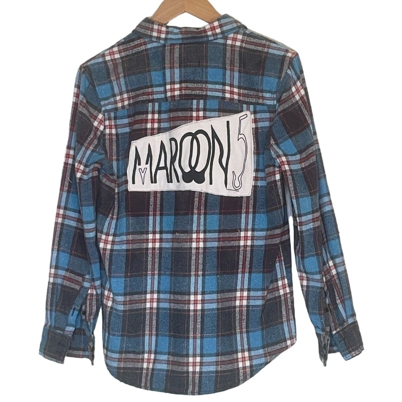 Forever 21 Upcycled Maroon 5 Band Rework Blue Gray Flannel Shirt Small Size S / US 4 / IT 40 - 1 Thumbnail
