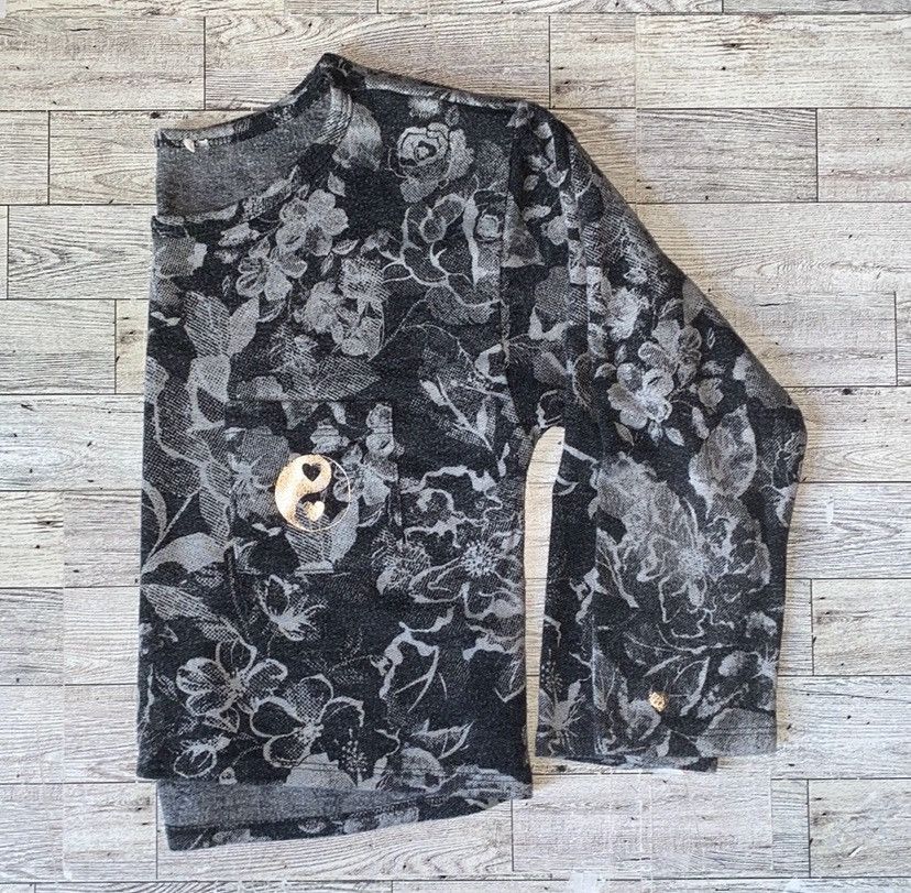 Vintage Y2K, Floral, Monochrome, Ying Yang, Cropped, Knit 3/4 Sleeve Size S / US 4 / IT 40 - 3 Thumbnail