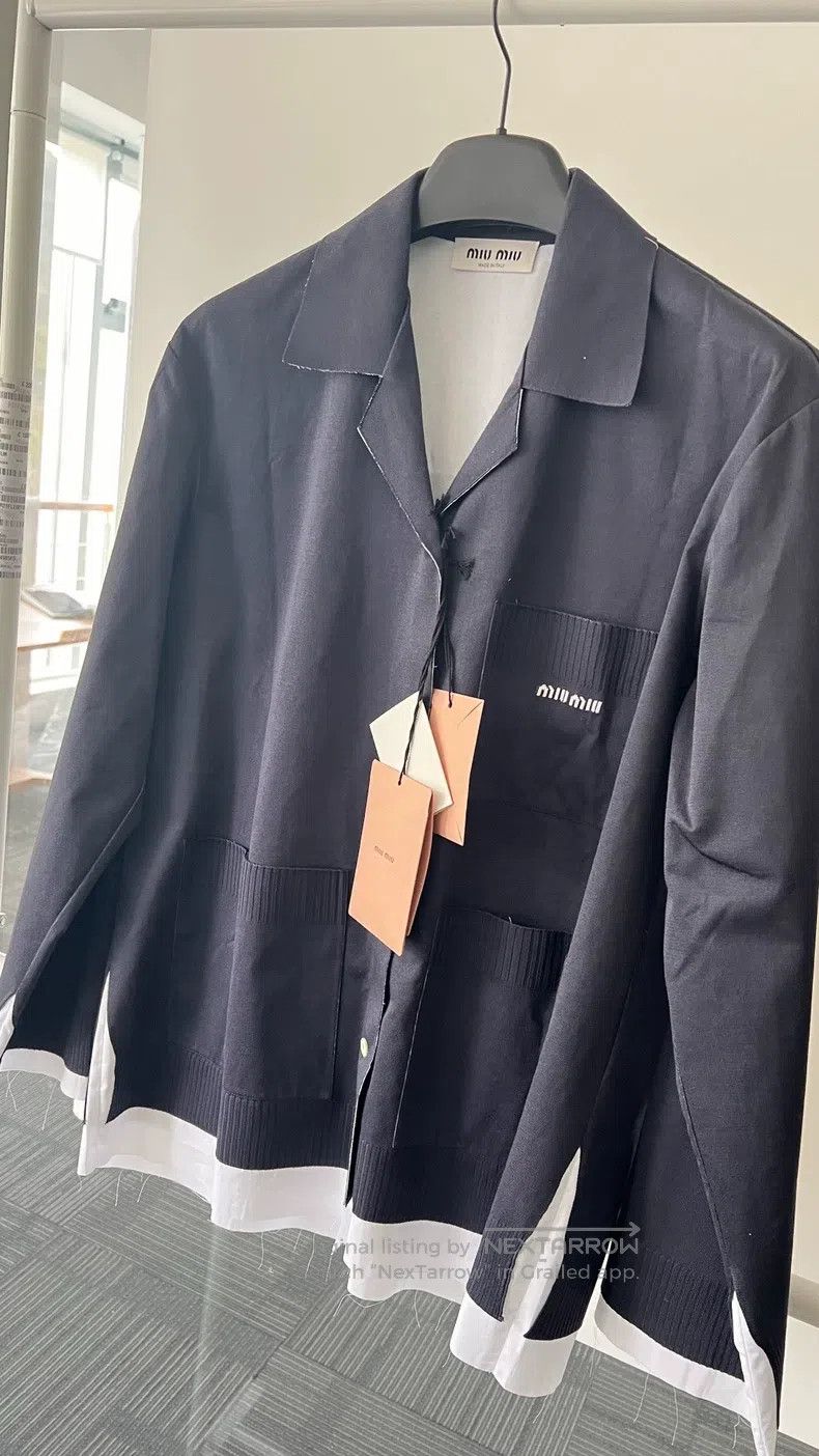 Miu Miu Miu Miu 40 Solid color logo pattern lapel long sleeve shirt Size L / US 10 / IT 46 - 9 Thumbnail