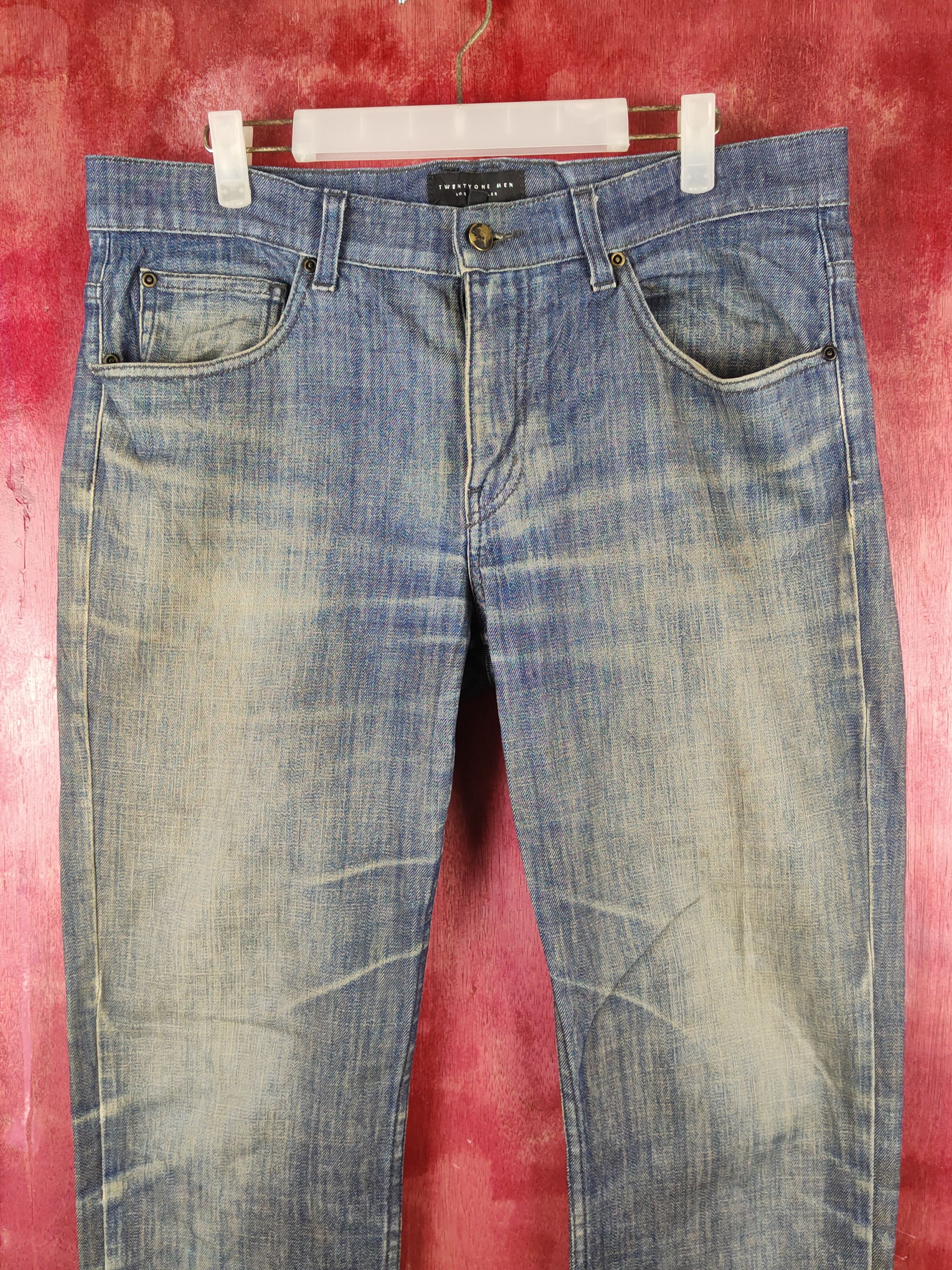 Japanese Brand Twentyone Dark Blue Distressed Ripped Jeans #S2145 Size US 35 - 2 Thumbnail