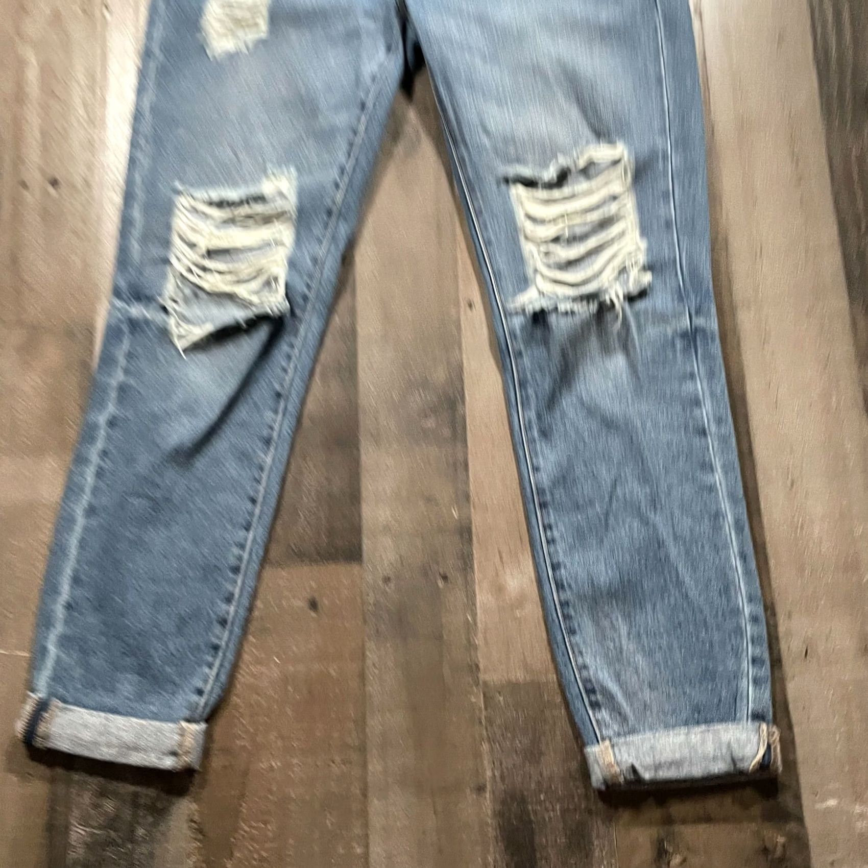Vintage JustFab Jeans Womens 26 Mid-Rise Skinny Distressed Cuffed Rinse Blue Denim Size 26" / US 2 / IT 38 - 6 Thumbnail