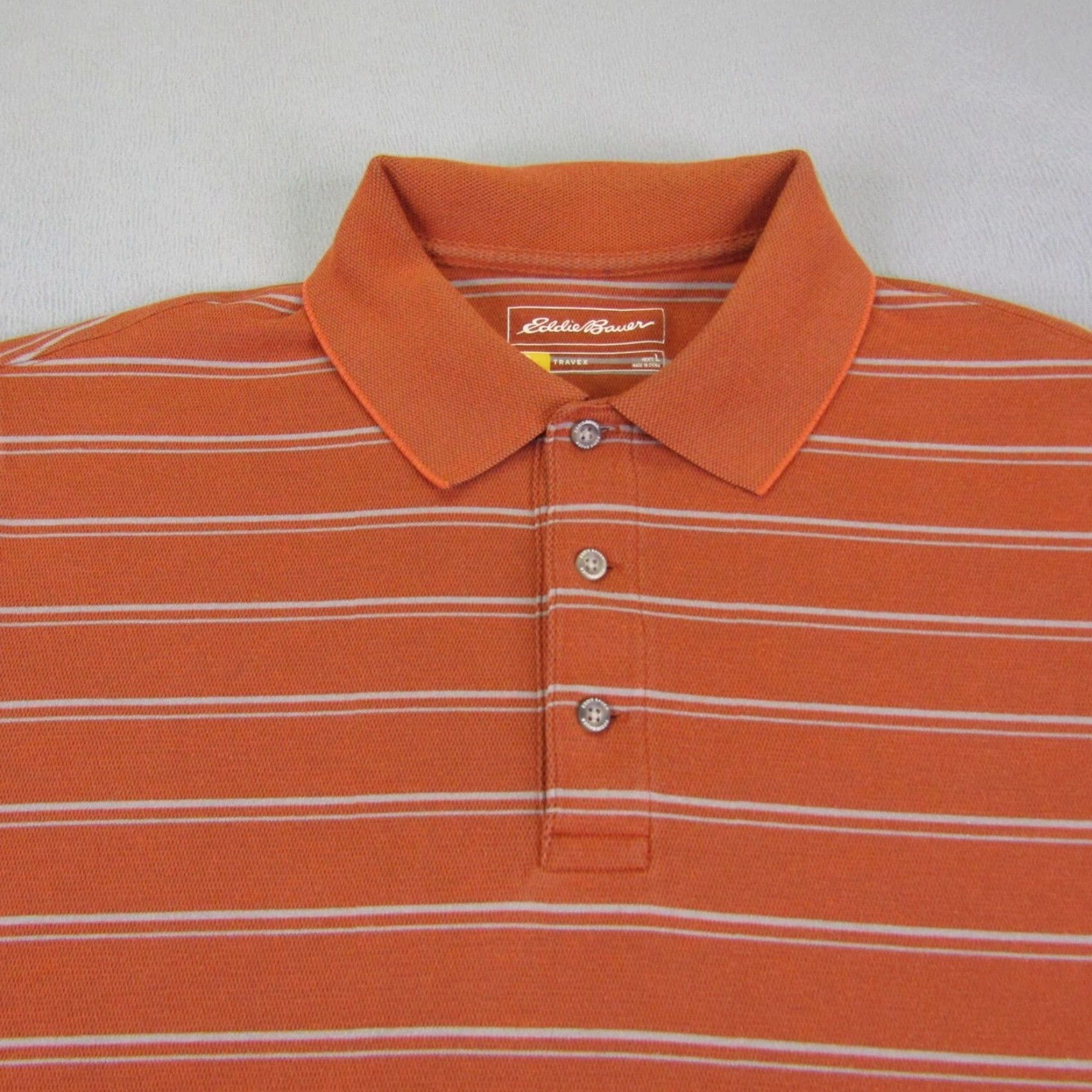 Eddie Bauer Eddie Bauer Polo Shirt Mens L Orange Striped Travex Knit Cotton Blend Shirt Polo Casual Outdoor Sports Mens L Size US L / EU 52-54 / 3 - 2 Thumbnail