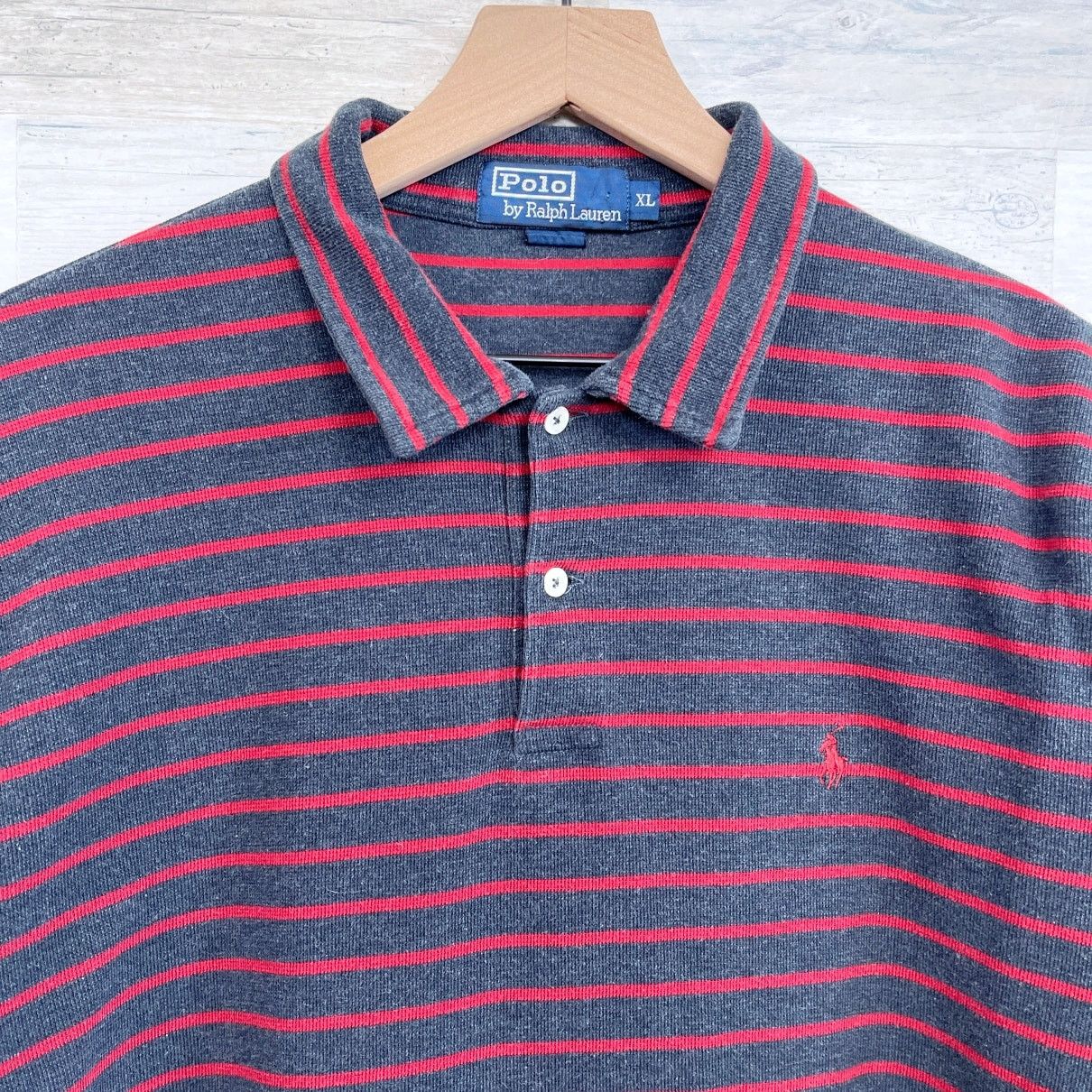 Polo Ralph Lauren POLO Ralph Lauren Long Sleeve Polo Gray Red Stripe XL Size US XL / EU 56 / 4 - 2 Thumbnail