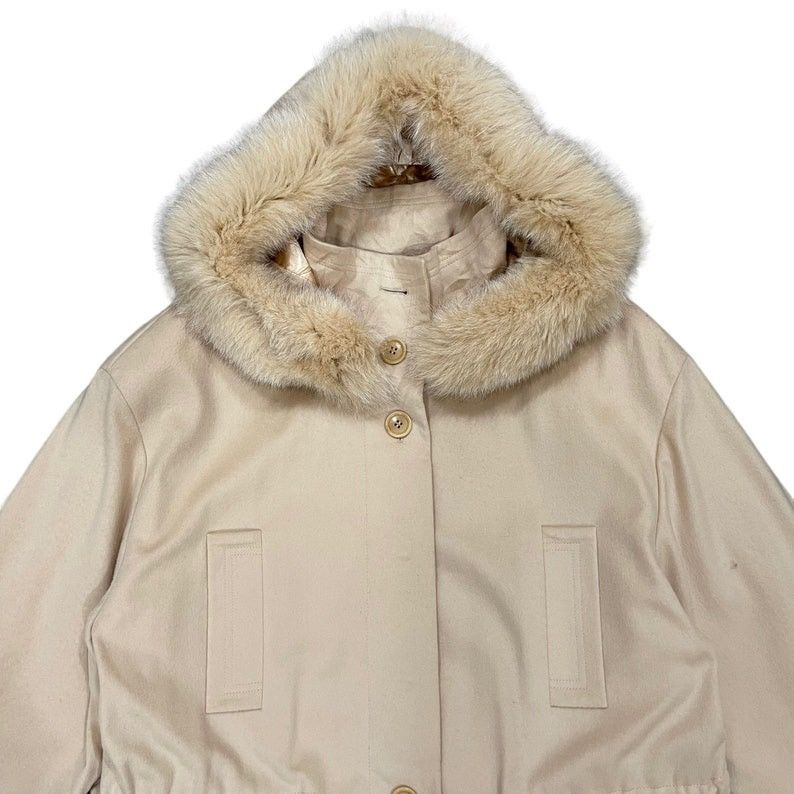 Designer × Escada × Vintage Vintage ESCADA Faux Fur Hoodie Cashmere Wool Down Jacket Size M / US 6-8 / IT 42-44 - 3 Thumbnail