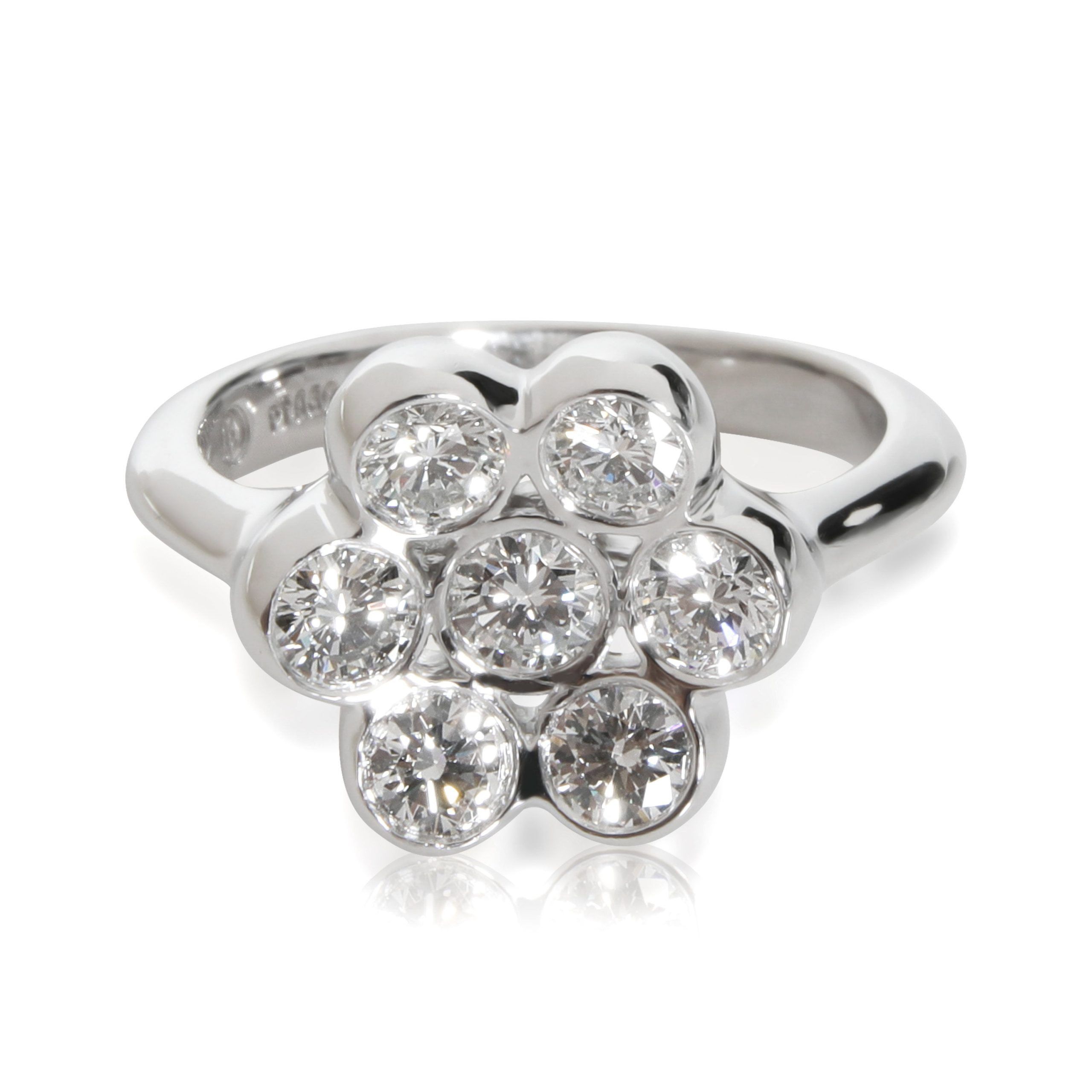 image of Bvlgari Vintage Diamond Flower Shaped Cluster Ring In Platinum 1 Ctw in Silver, Women's