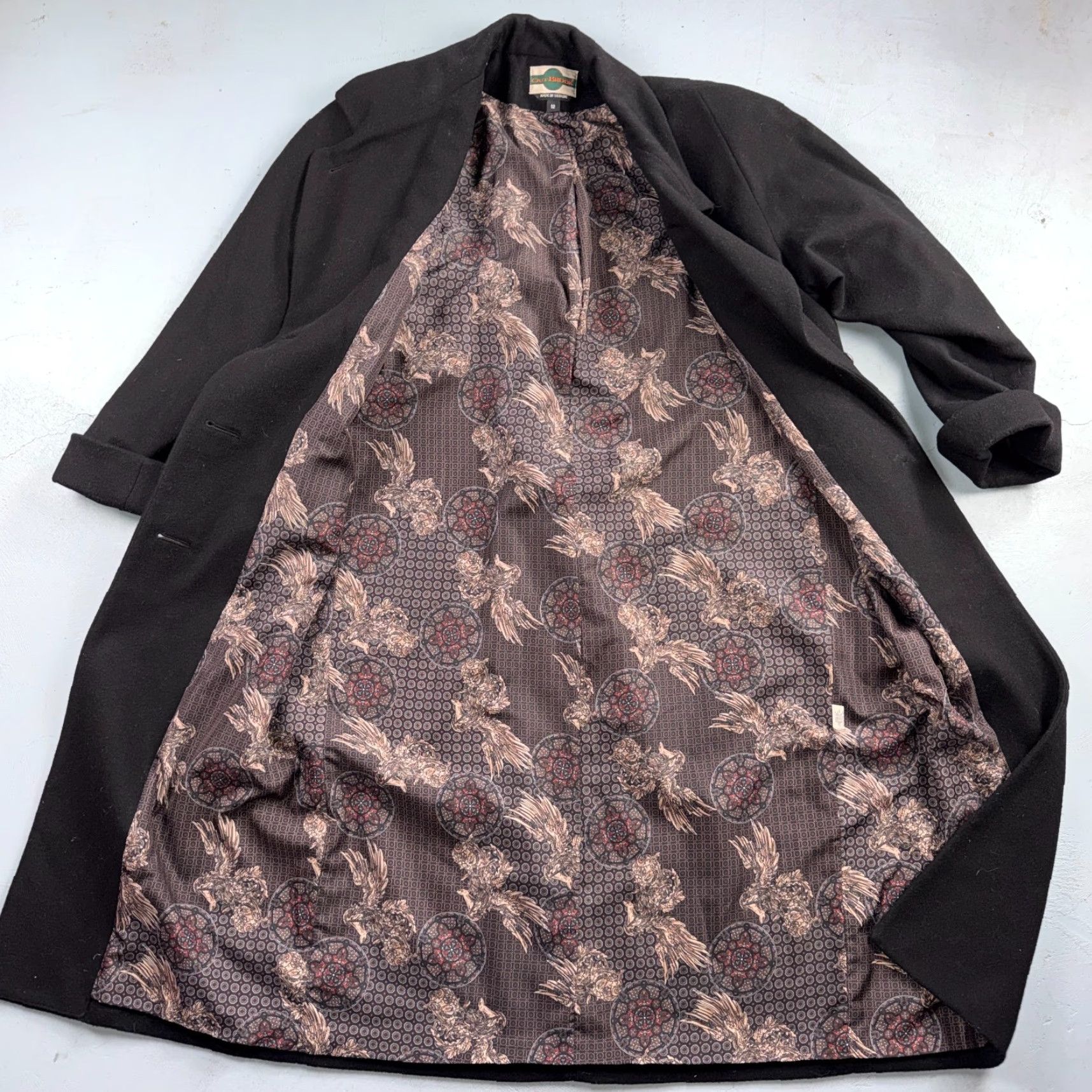 Brooks VINTAGE Out Brook Coat Wool Black Long Button Up Woman's 12 80s 90s City Classic Designer 90s Womens Overcoat Tweed Lined Pockets Buttoned Coat Size XL / US 12-14 / IT 48-50 - 2 Thumbnail