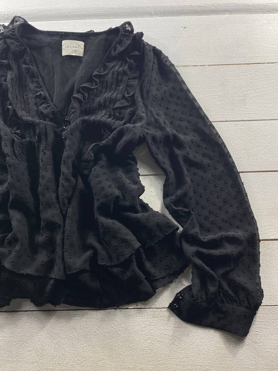 Sezane Sezane Black Ruffle Blouse Size S / US 4 / IT 40 - 2 Thumbnail
