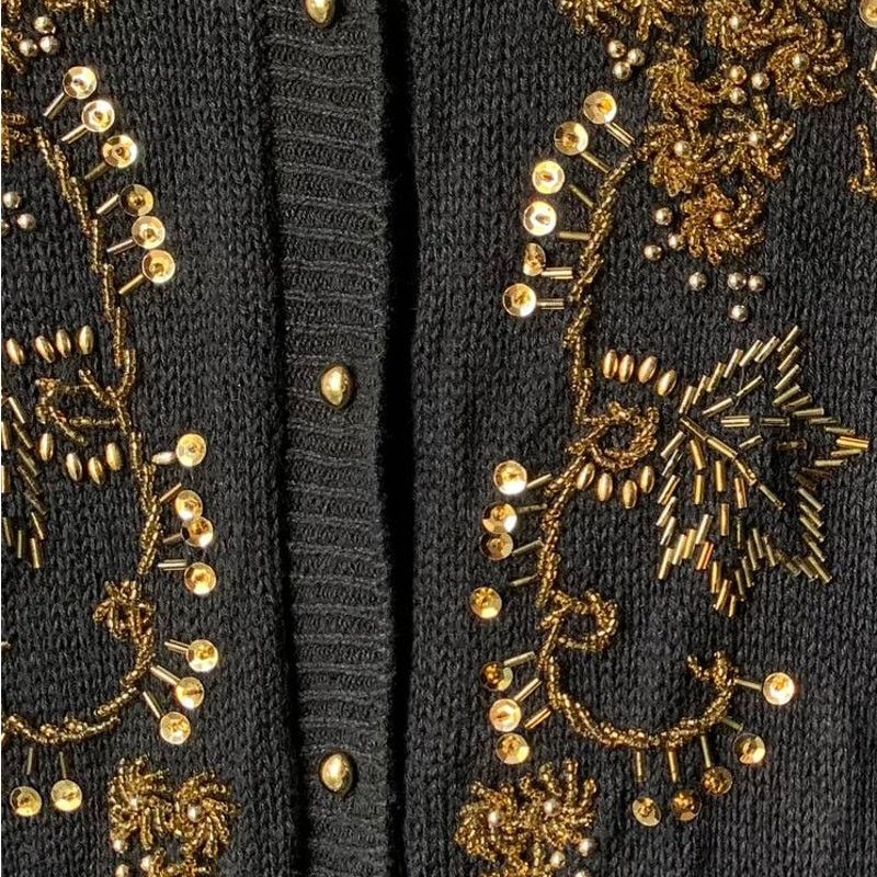 Vintage Vintage Gold Beaded and Sequin Black Cardigan Sweater Medium Size M / US 6-8 / IT 42-44 - 7 Thumbnail