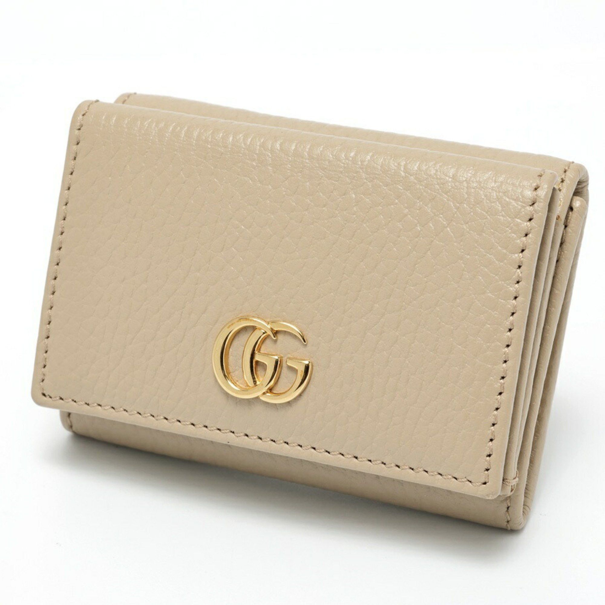 Gucci Gucci Double G Tri-fold Compact Wallet 735212 Leather Beige Yellow K-159160 Size ONE SIZE - 1 Thumbnail