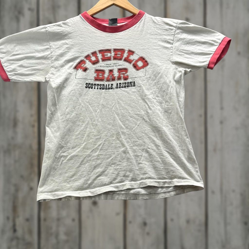 Vintage VINTAGE Pueblo Bar Scottsdale Arizona Shirt Mens M White Graphic Tee Ringer Crewneck Size US M / EU 48-50 / 2 - 1 Thumbnail