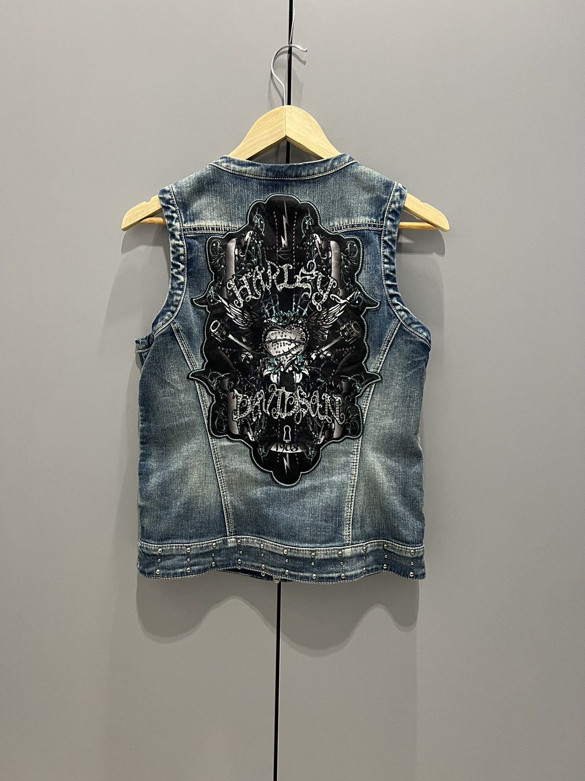 Harley Davidson Y2K Harley Davidson Vest Women's Embellished Denim Grunge Size M / US 6-8 / IT 42-44 - 1 Thumbnail