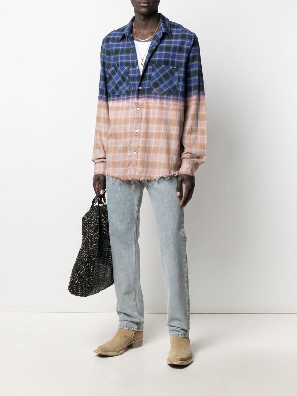 Amiri o1gr1nt1024 Frayed Hem Flannel Shirt in Blue Multi Size US S / EU 44-46 / 1 - 2 Thumbnail