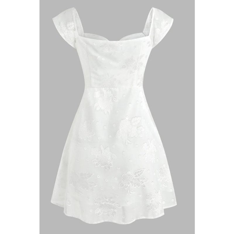 Cider White Floral Jacquard Short Sleeve Square Neck Mini Dress Size XXS / US 00 / IT 34 - 6 Thumbnail