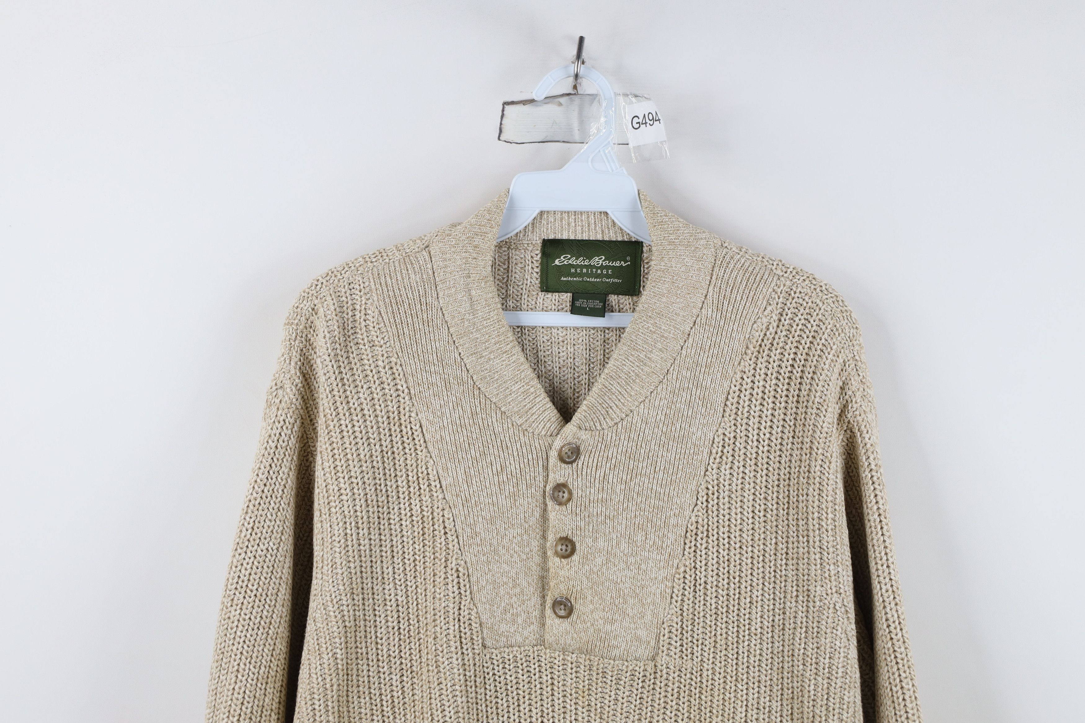 Eddie Bauer Vintage Eddie Bauer Chunky Ribbed Knit Henley Sweater Beige Size US L / EU 52-54 / 3 - 2 Thumbnail
