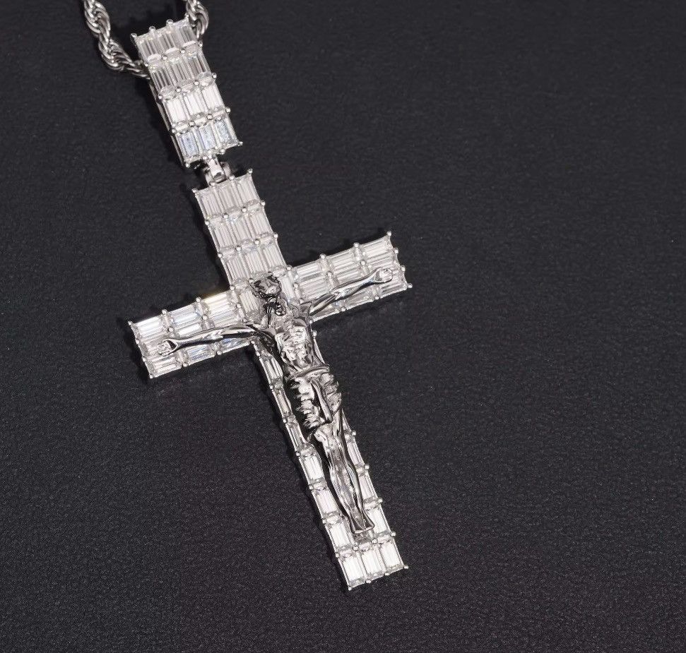 Other Silver Iced Out VVS Baguette Moissanite Crucifix Pendant Size ONE SIZE - 1 Thumbnail