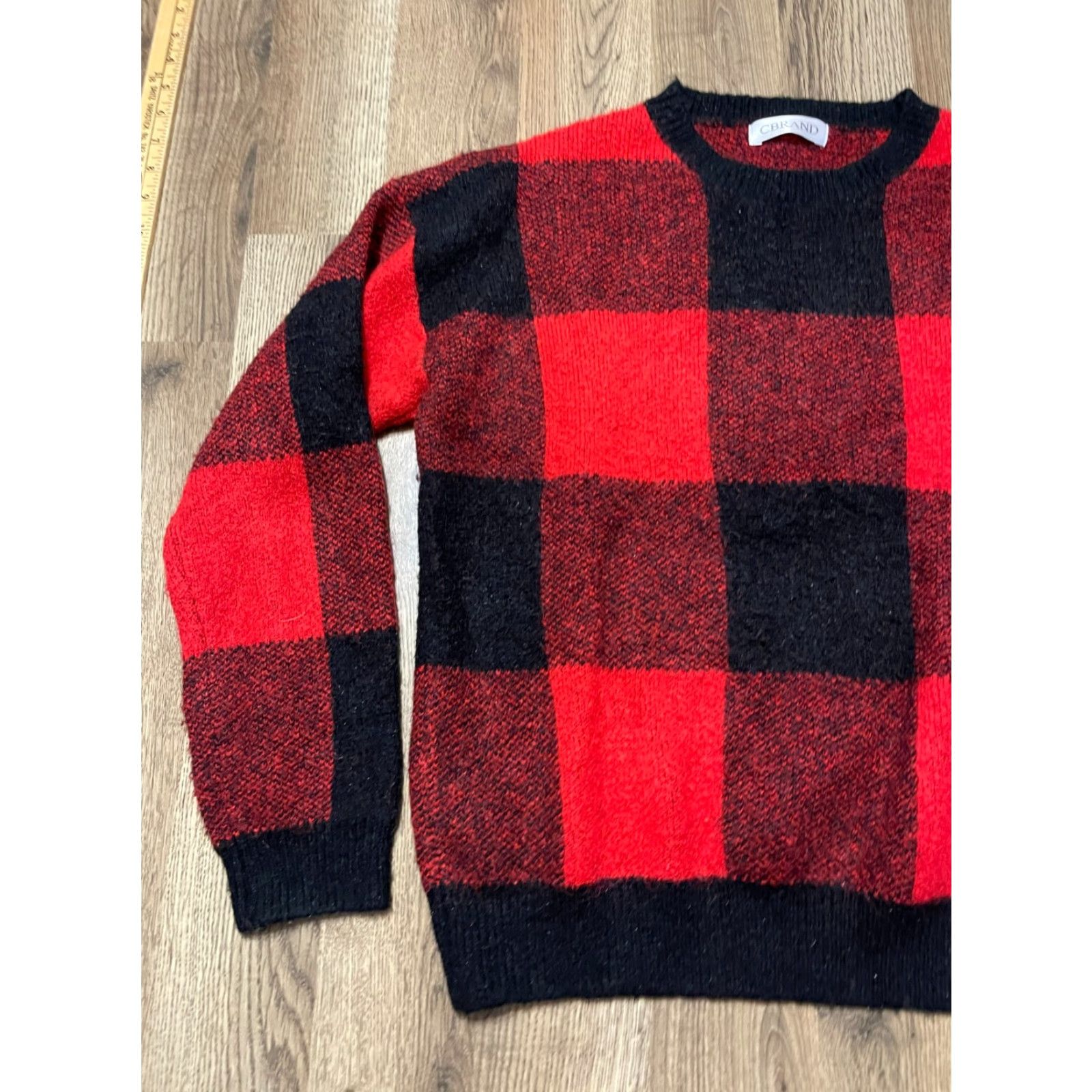 J Brand CBRAND Sweater, Women’s Size L, Plaid, Crew Neck, Pullover, Red Black, Casual, Regular Fit, Sweater, Fall Spring Summer, Women, Free Return Size L / US 10 / IT 46 - 3 Thumbnail