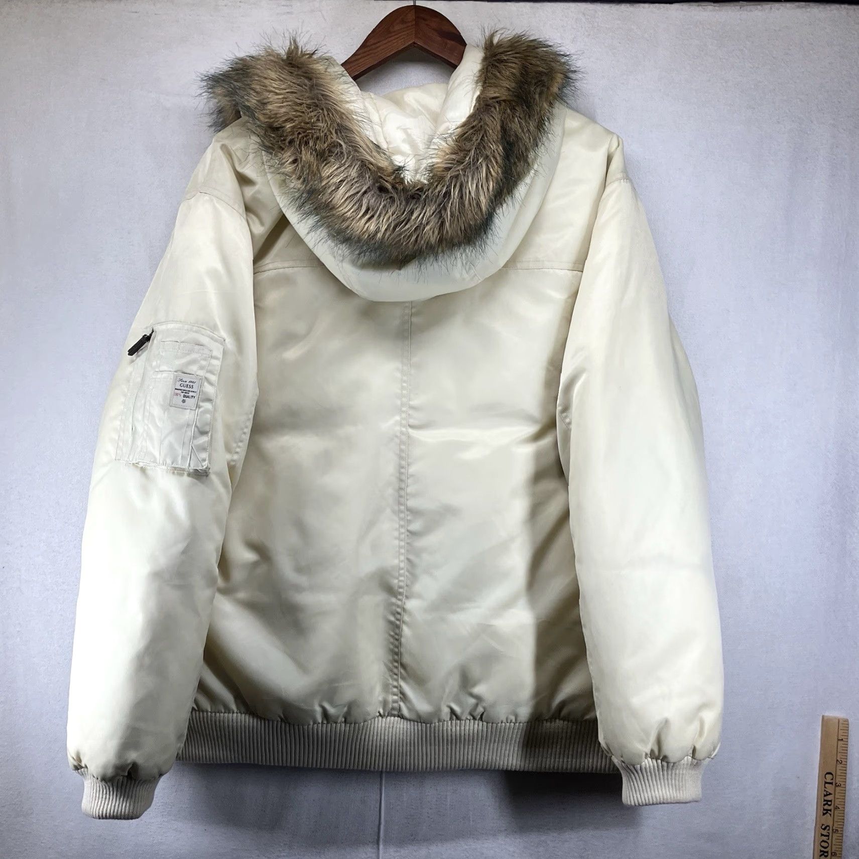 Guess GUESS Women's Puffer Jacket Down Feather Filled Full Zip Faux Fur Hood Large Beige Mid-Length Winter Fall Size L / US 10 / IT 46 - 2 Thumbnail
