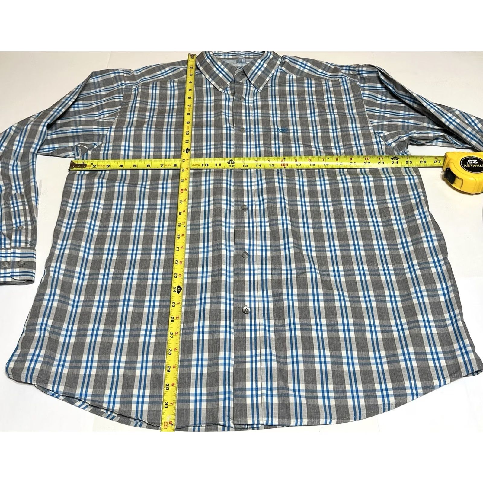 Ariat Ariat Pro Series Button Shirt Mens XL Blue Gray Plaid Long Sleeve Western Work Size US XL / EU 56 / 4 - 5 Thumbnail