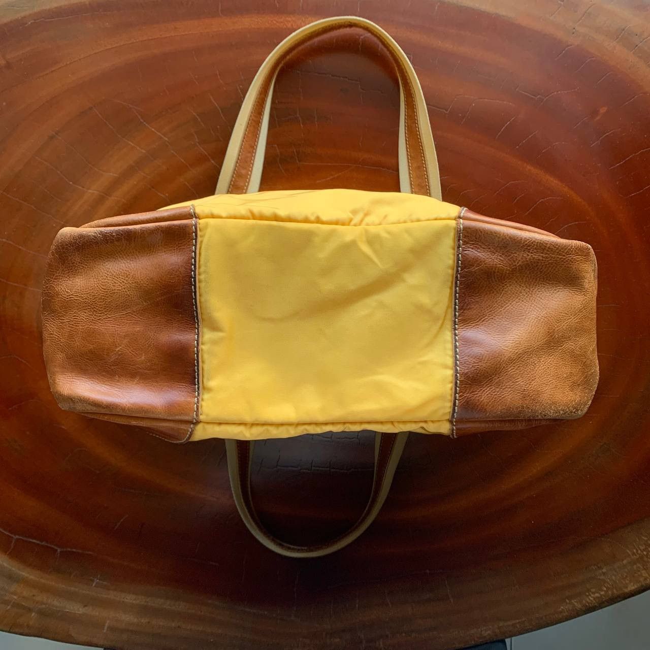 Prada Prada Nylon Side Logo Leather Yellow Tote Bag Size ONE SIZE - 6 Thumbnail