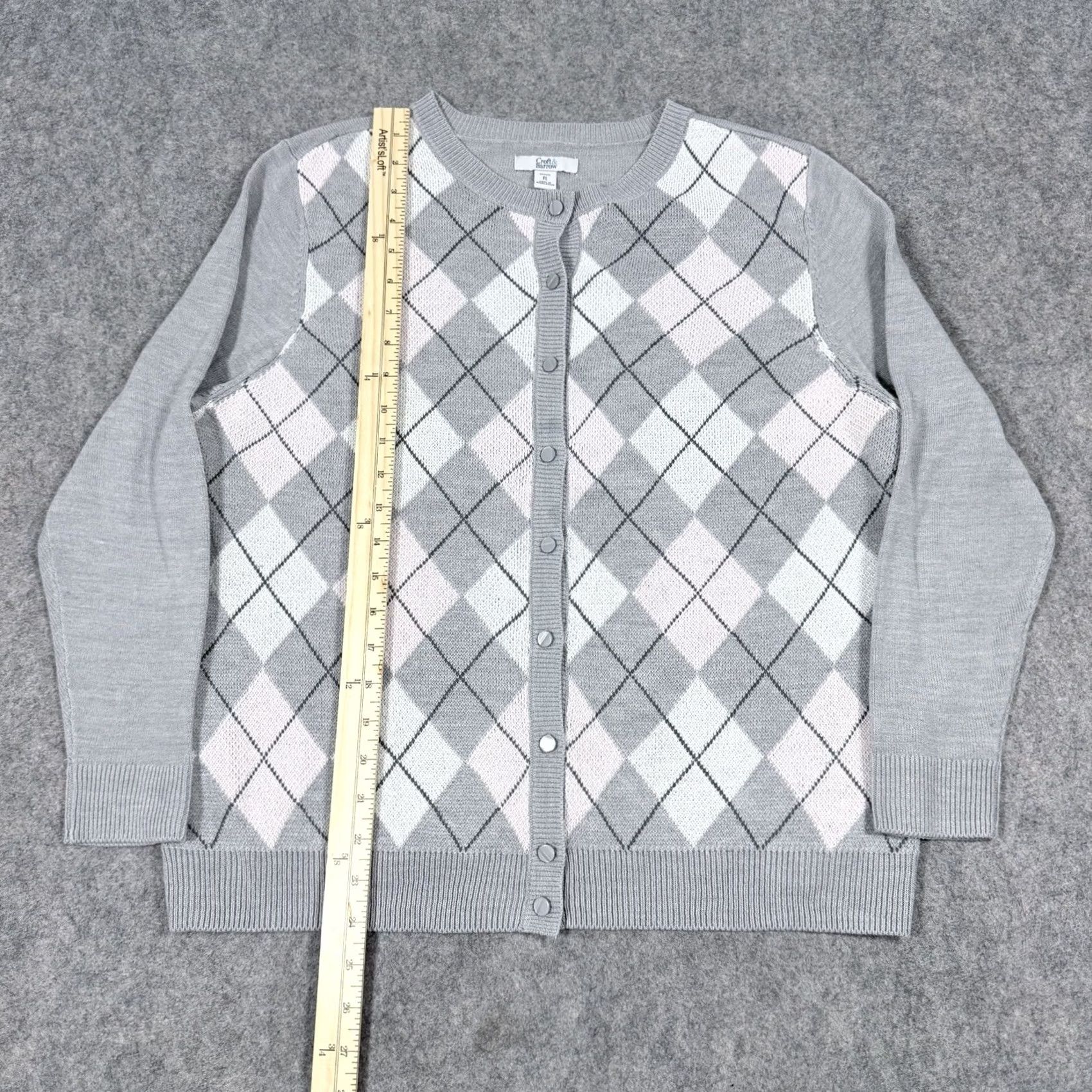 Croft & Barrow Croft & Barrow Cardigan Sweater Women's Large Gray PT Petite Knit Open Collarless Lightweight 90s Bohemian Regular Womens Size L / US 10 / IT 46 - 4 Thumbnail