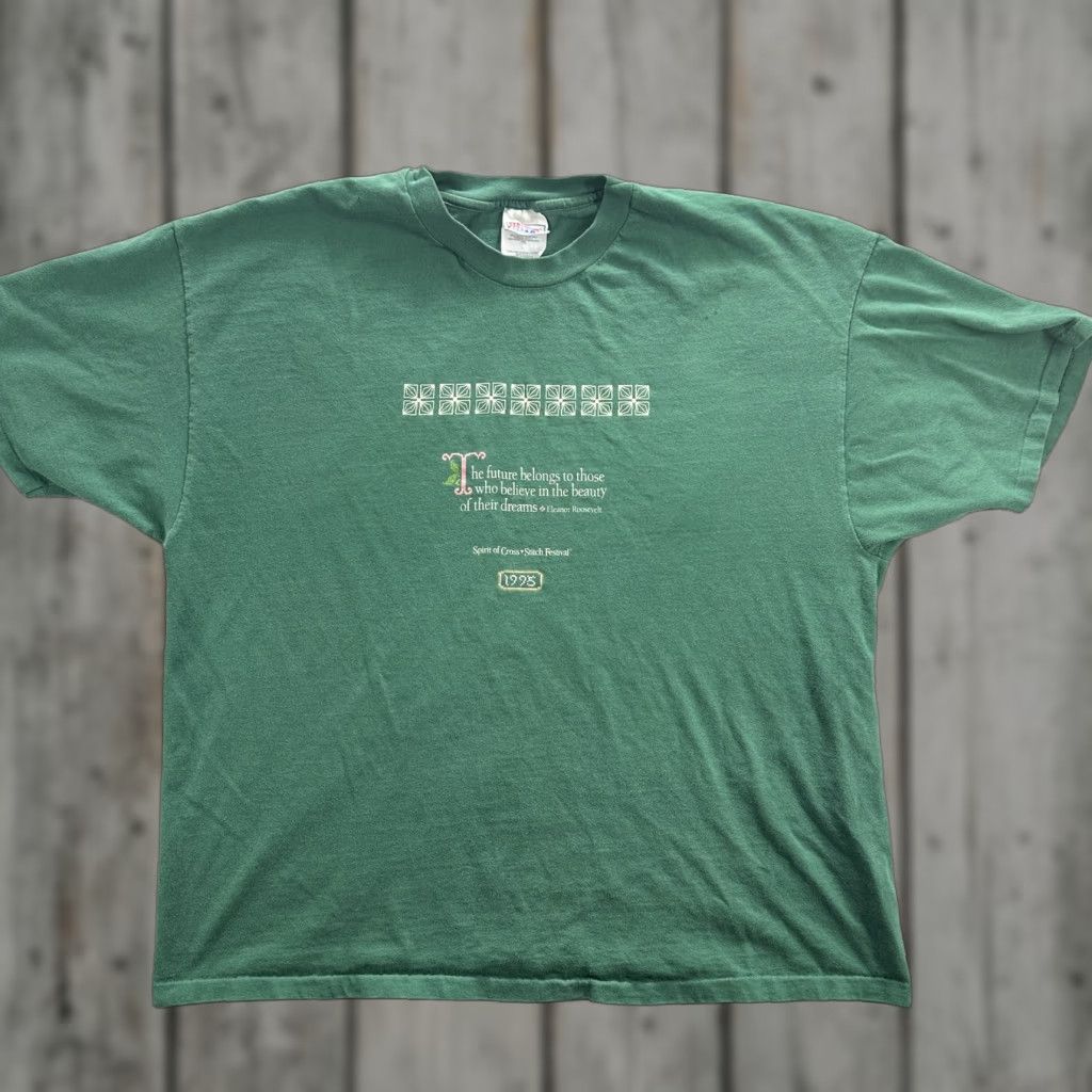 Hanes VINTAGE Hanes Spirit of Cross Stitch Festival Shirt Mens 2XL Green Crew Neck Short Sleeve 1995 90s Quote Size US XXL / EU 58 / 5 - 1 Thumbnail