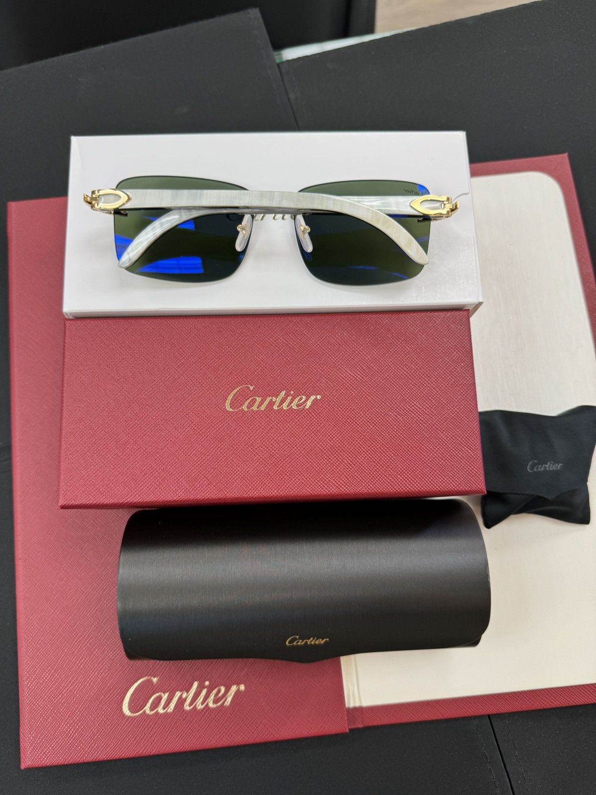 image of Cartier White Buffalo Horn Sunglasses Diamond Cut White Buff in Gold, Men's