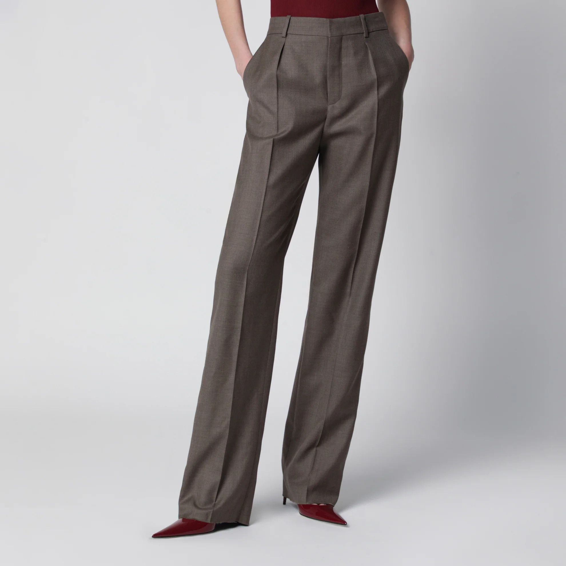 Saint Laurent Paris o1d2blof0526 Straight-leg Wool Trousers in Brown Size 26" / US 2 / IT 38 - 1 Thumbnail