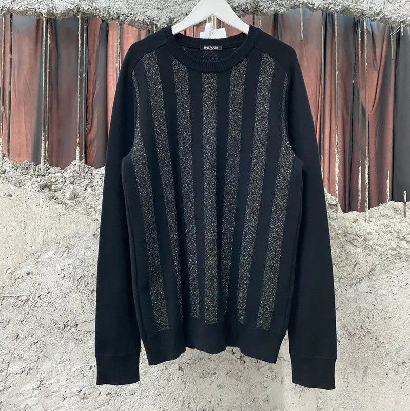 Balmain Balmain Black Striped Long Sleeve Pullover 0089 Size US M / EU 48-50 / 2 - 1 Thumbnail