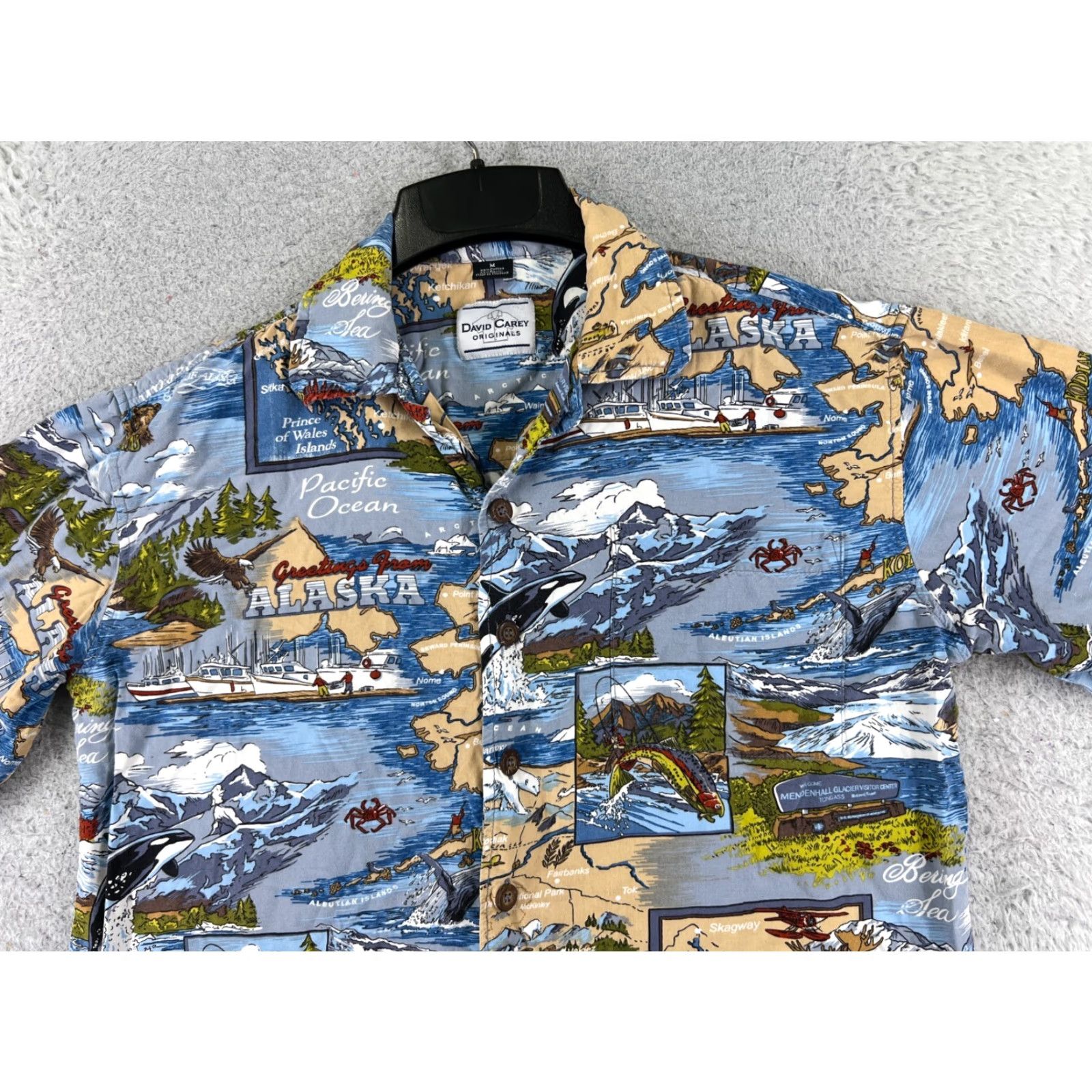 Vintage David Carey Shirt Men Adult Medium Blue Solid Button-Up Casual Travel 90s Art Hawaiian Cotton Rayon Size US M / EU 48-50 / 2 - 4 Thumbnail