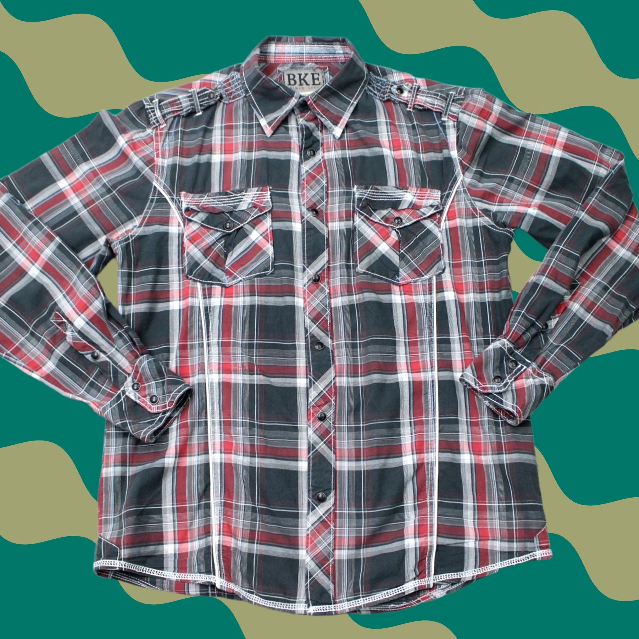 BKE BKE Pearl Snap Shirt Mens Small Red/Black Plaid Athletic Fit Cotton Long Sleeve Size US S / EU 44-46 / 1 - 1 Thumbnail