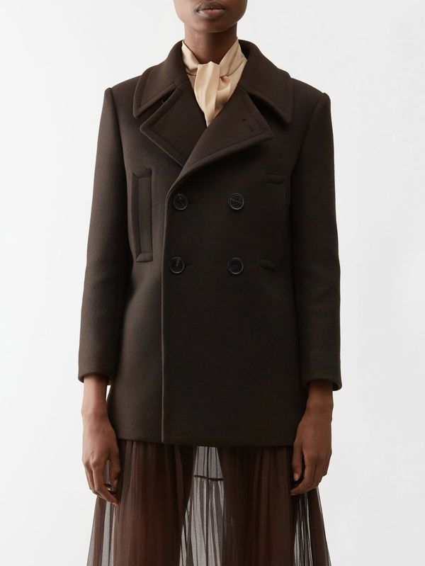 double-breasted peacoat in wool gabardine