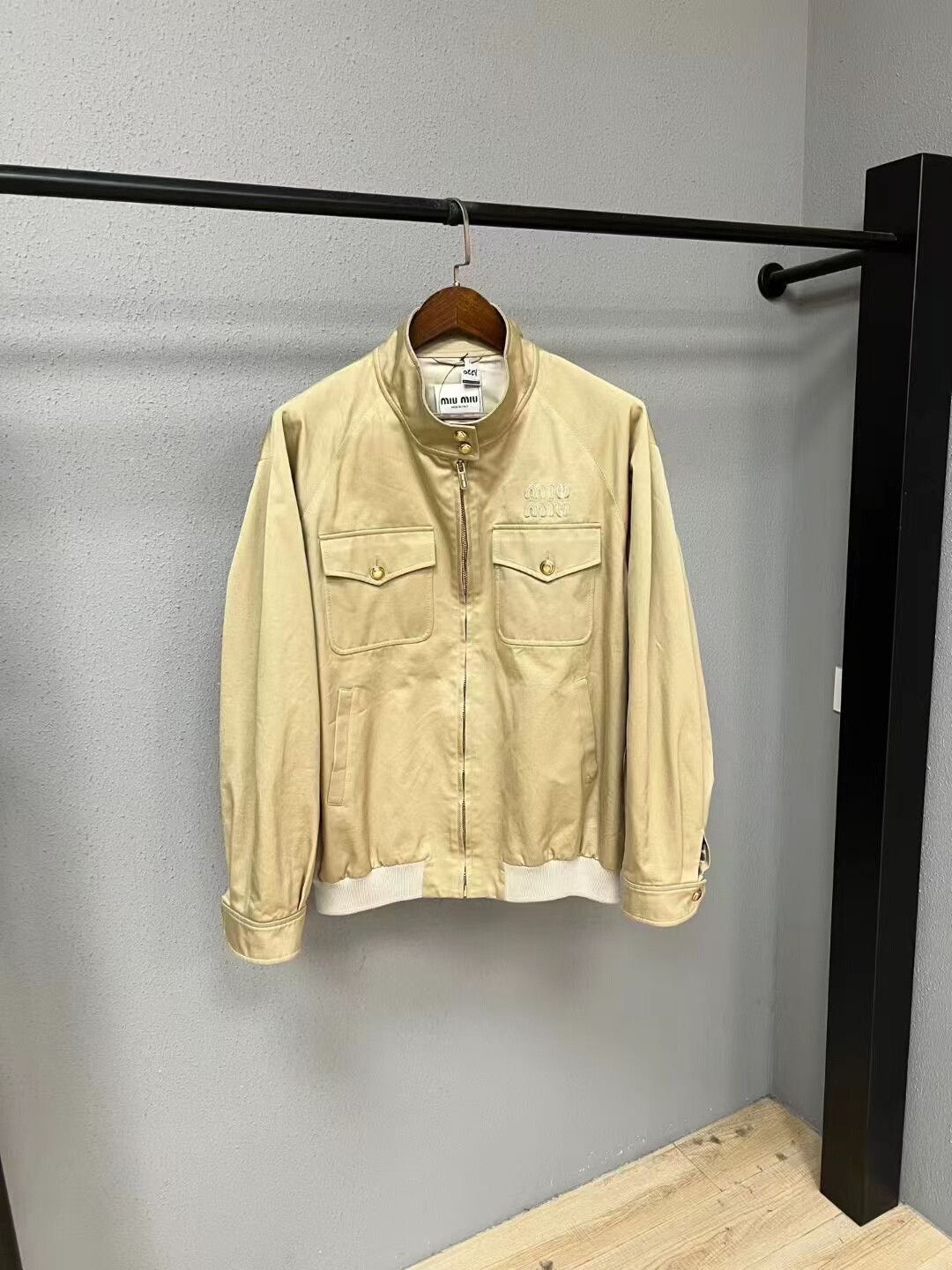 Miu Miu Miu Miu Beige Logo Zip Jacket Size S / US 4 / IT 40 - 1 Thumbnail