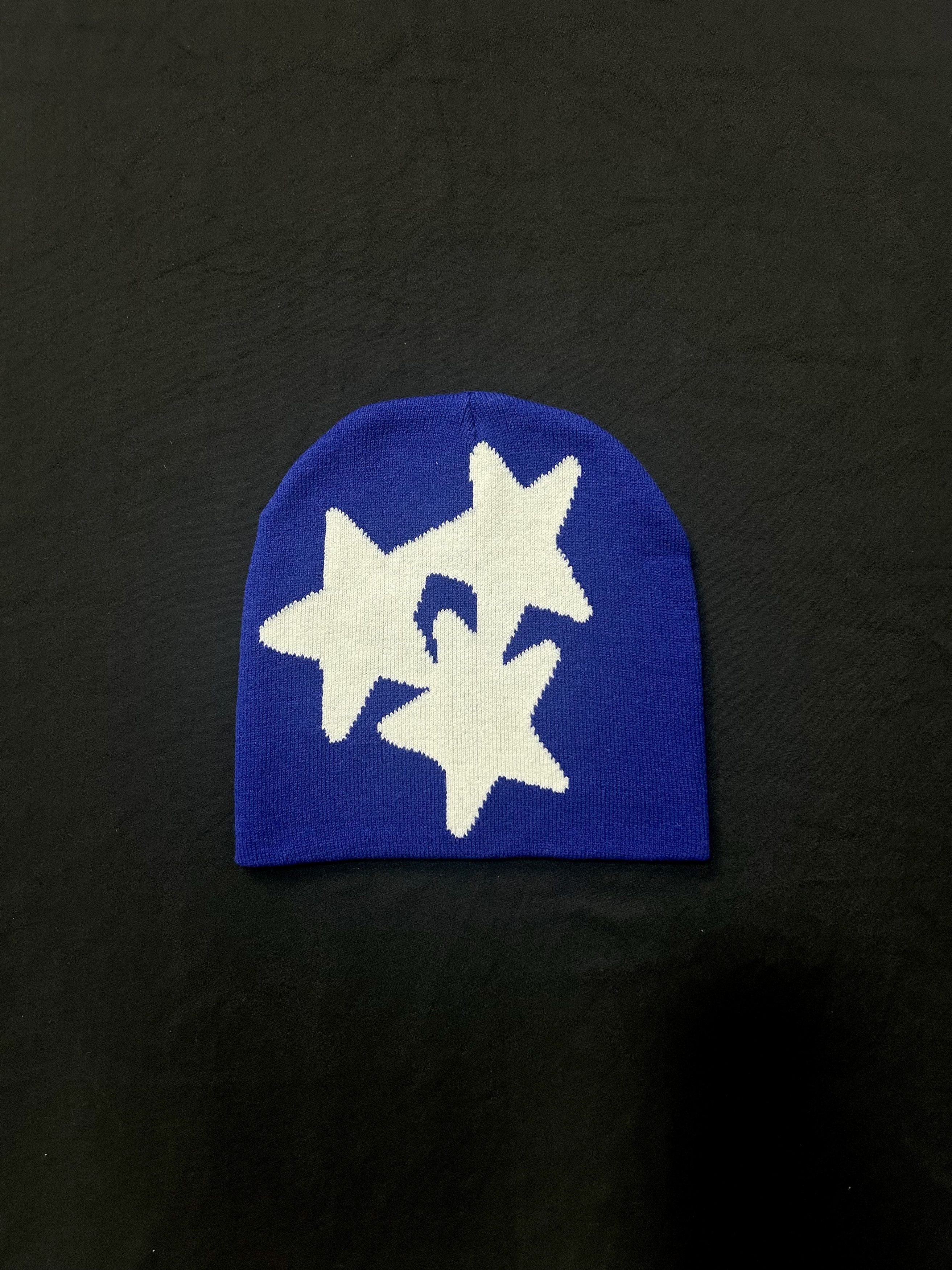 Japanese Brand Rare 3 Star Graphic No Cuff Knit Cap Beanie Blue Hat OS Size ONE SIZE - 1 Thumbnail