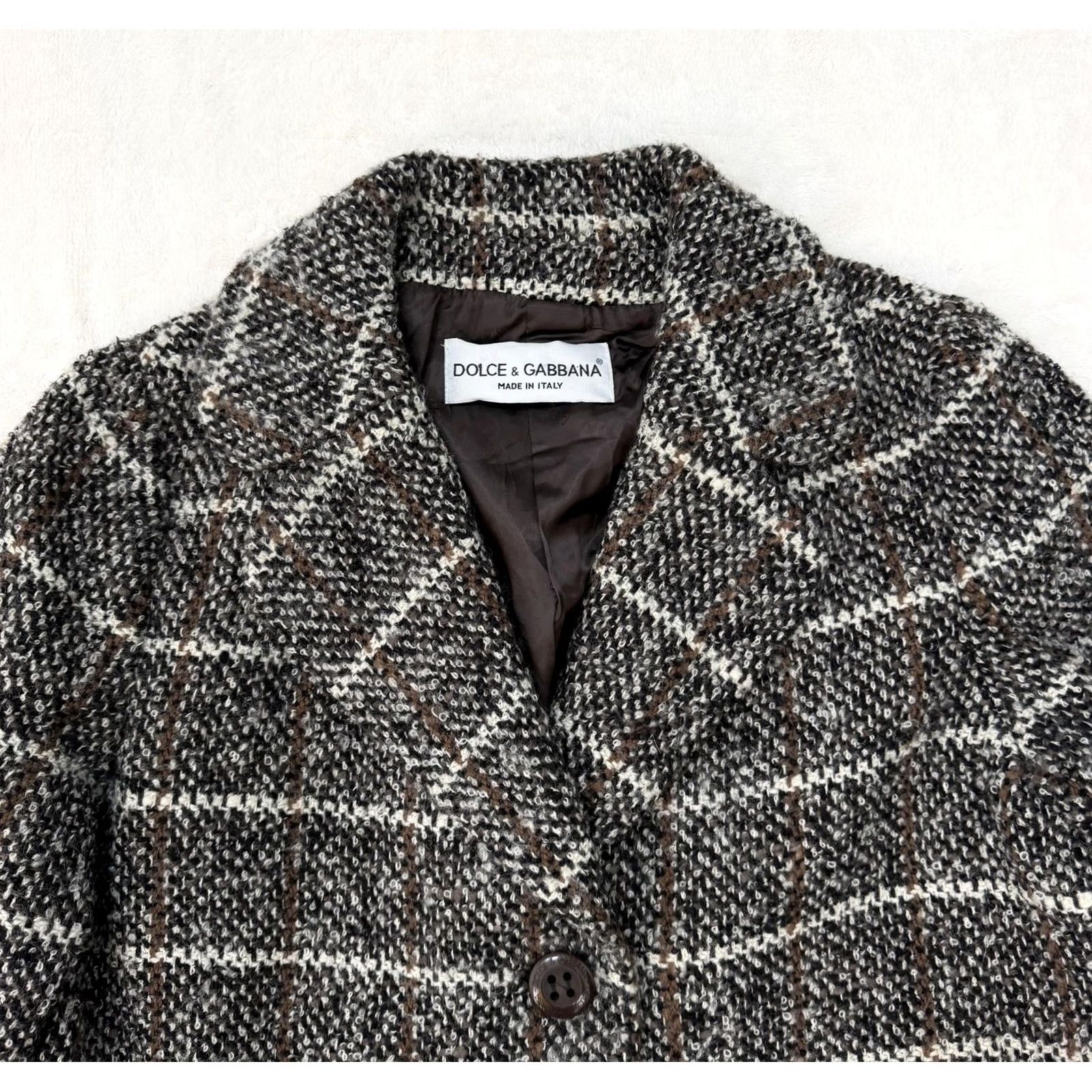Dolce & Gabbana VINTAGE? (No) Dolce&Gabbana Coat Womens 44 Brown Wool Tweed Check Long Made In Italy Plaid Shirt? Size M / US 6-8 / IT 42-44 - 2 Thumbnail