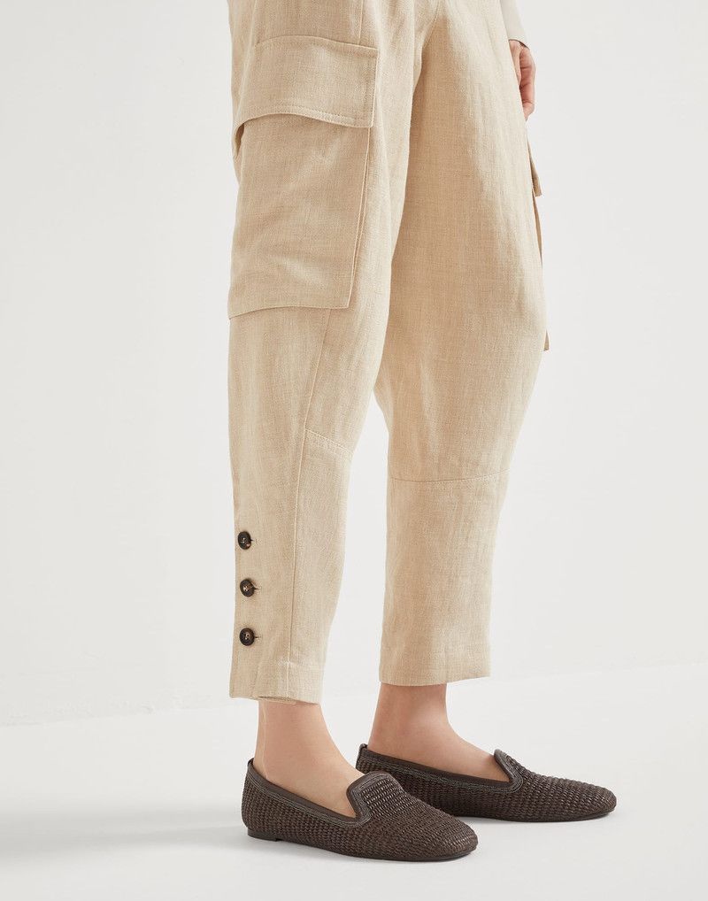 Brunello Cucinelli o1la1rc1a0326 Linen Panama Cargo Trousers in Beige Size 25" / US 0 / IT 36 - 3 Thumbnail